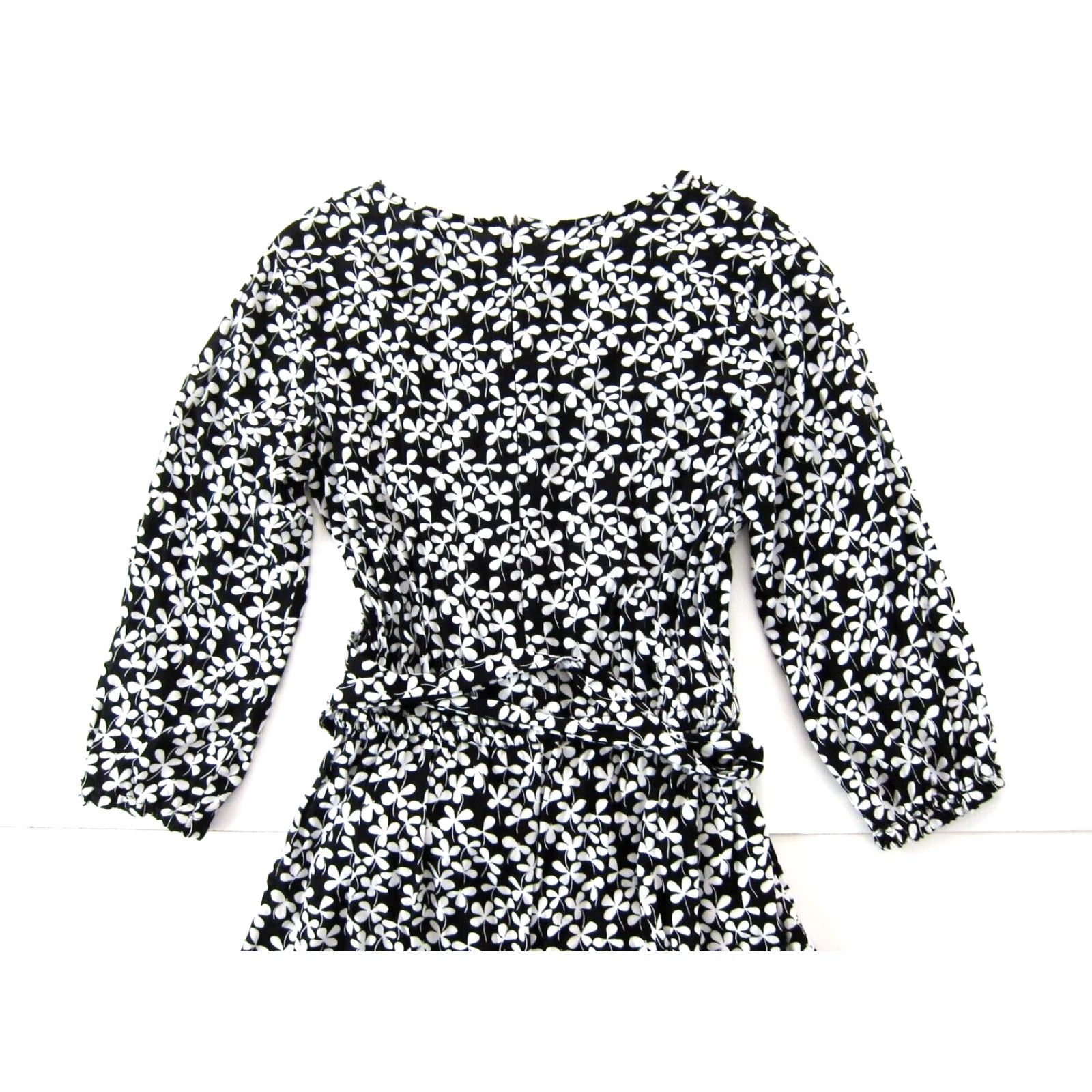 Vintage NWT Who What Wear Rayon Black White Clover Leaf Floral Short Jumpsuit Women S Size 28" / US 6 / IT 42 - 5 Thumbnail