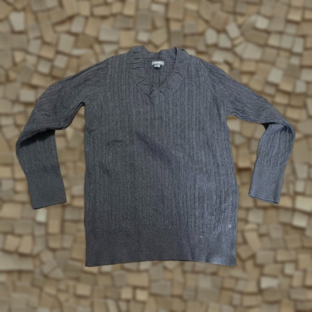 Eddie Bauer Eddie Bauer Sweater Women's Large Gray V-neck Pullover Knit Ribbed Size L / US 10 / IT 46 - 1 Thumbnail