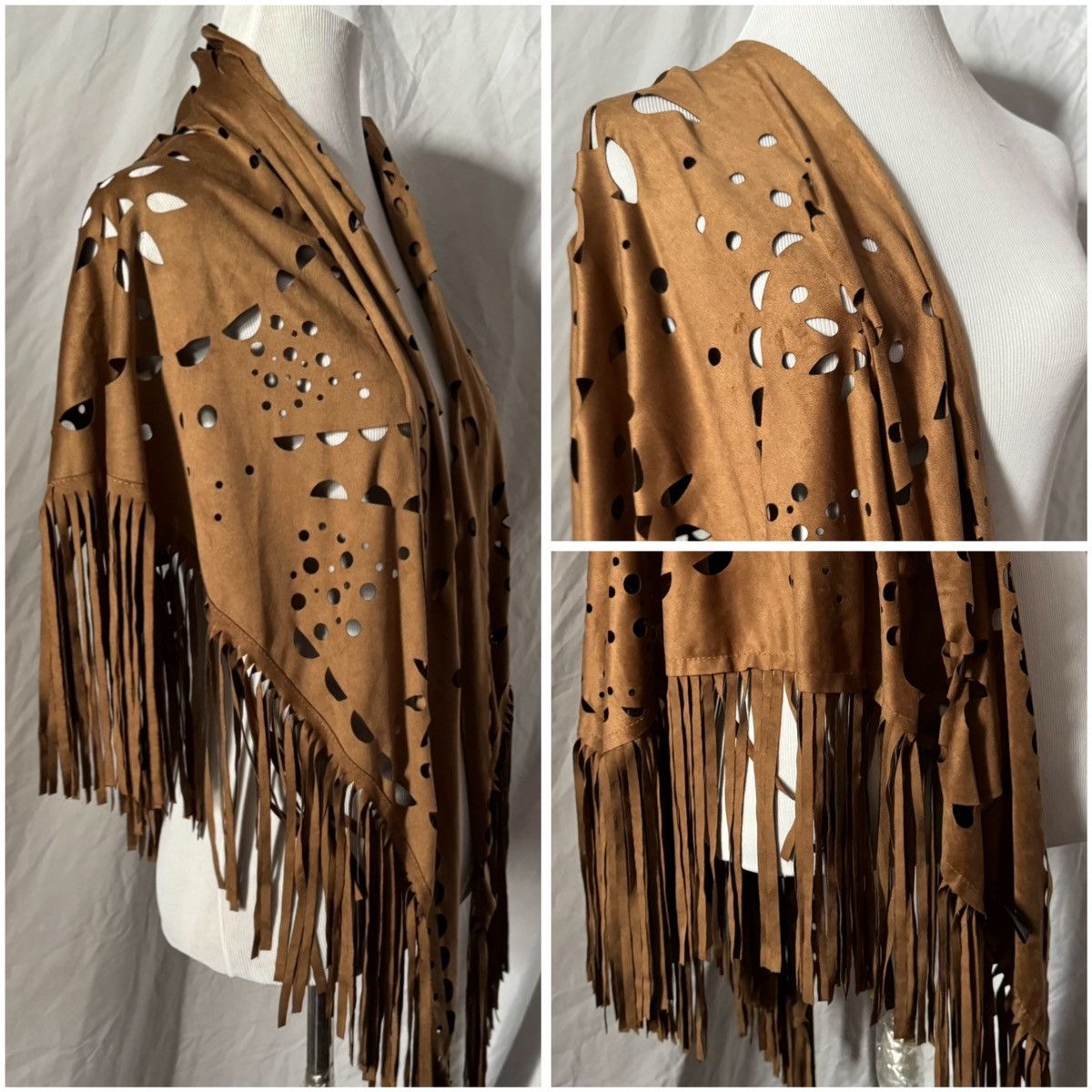 Vintage Retro Contempo, Starburst Faux Suede, Oversized Fringe Shawl Size ONE SIZE - 8 Thumbnail