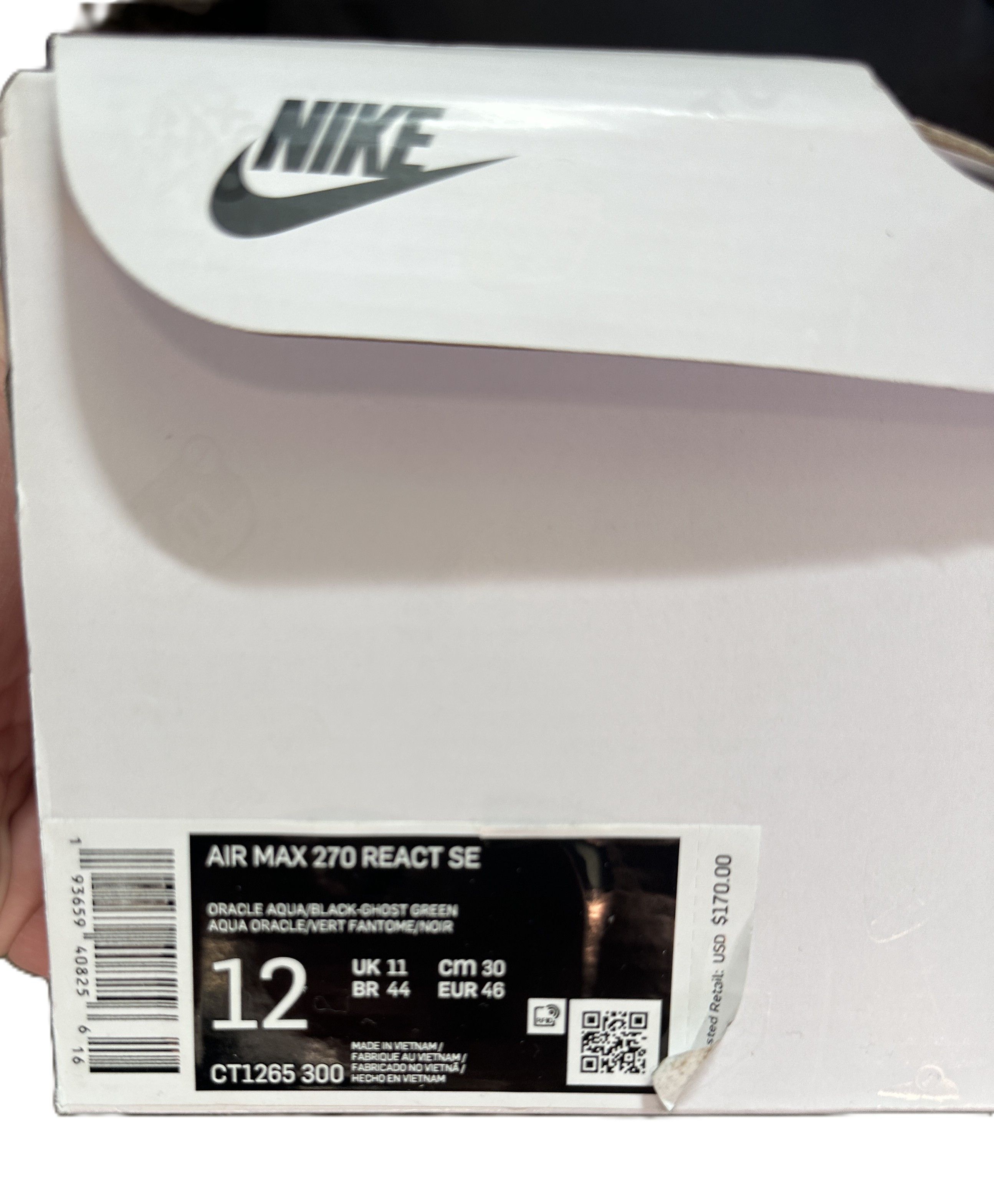 Nike Air Max 270 React SE - Oracle Aqua/Black/Ghost Green Size US 12 / EU 45 - 8 Thumbnail