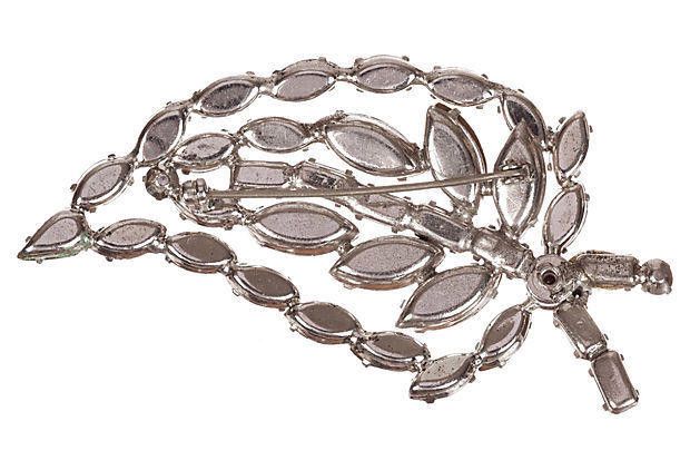 Designer Leaf Motif Clear Rhinestone Pin Size ONE SIZE - 3 Thumbnail