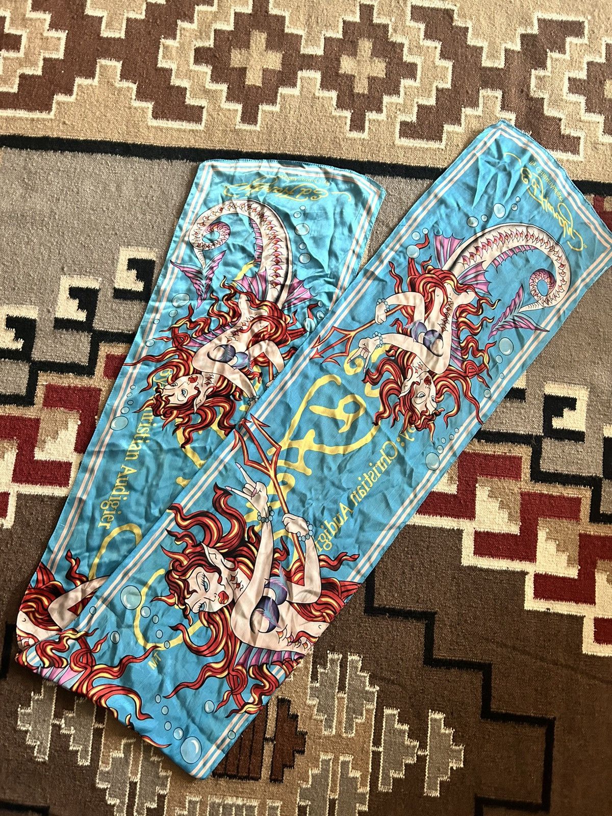 Ed Hardy Vintage Y2K Ed Hardy Christian Audigier Silk Scarf Mermaid Size ONE SIZE - 1 Thumbnail