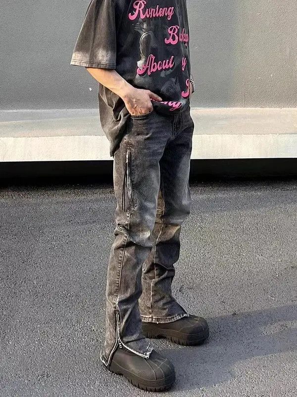 Japanese Brand × Jean Street Washed Gray Grunge Side Zip Micro Flared Jeans Size US 32 / EU 48 - 1 Thumbnail