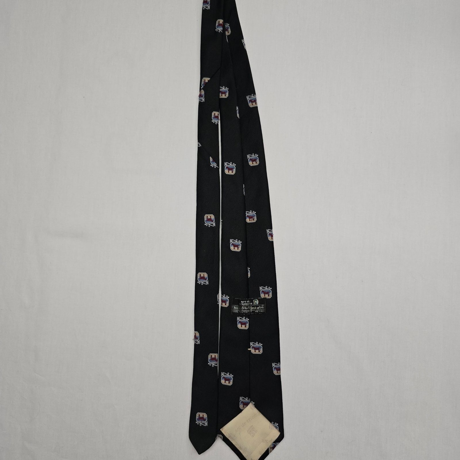 Sears Vintage Horse Tie Sears arc de tricmphe Mens Black Necktie Size ONE SIZE - 4 Thumbnail