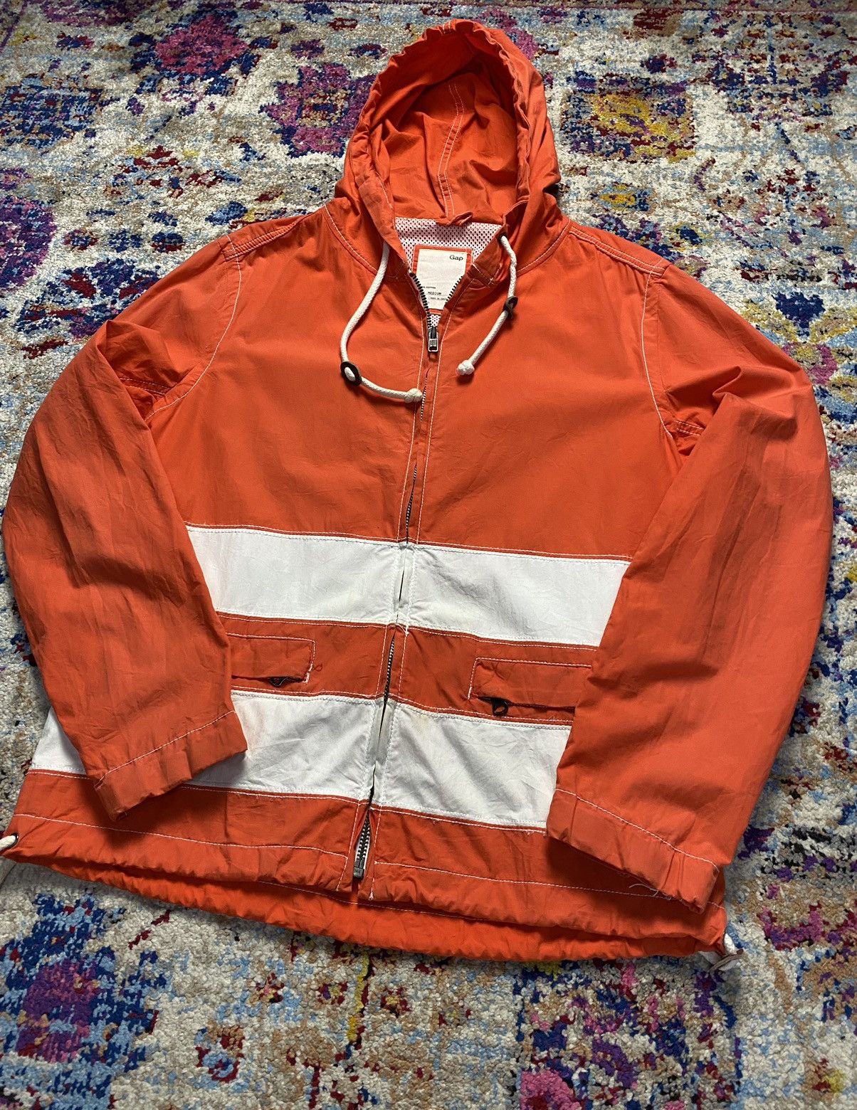 Gap 03/13' GAP Striped Hooded Lava Orange V/304206 Size US M / EU 48-50 / 2 - 3 Thumbnail