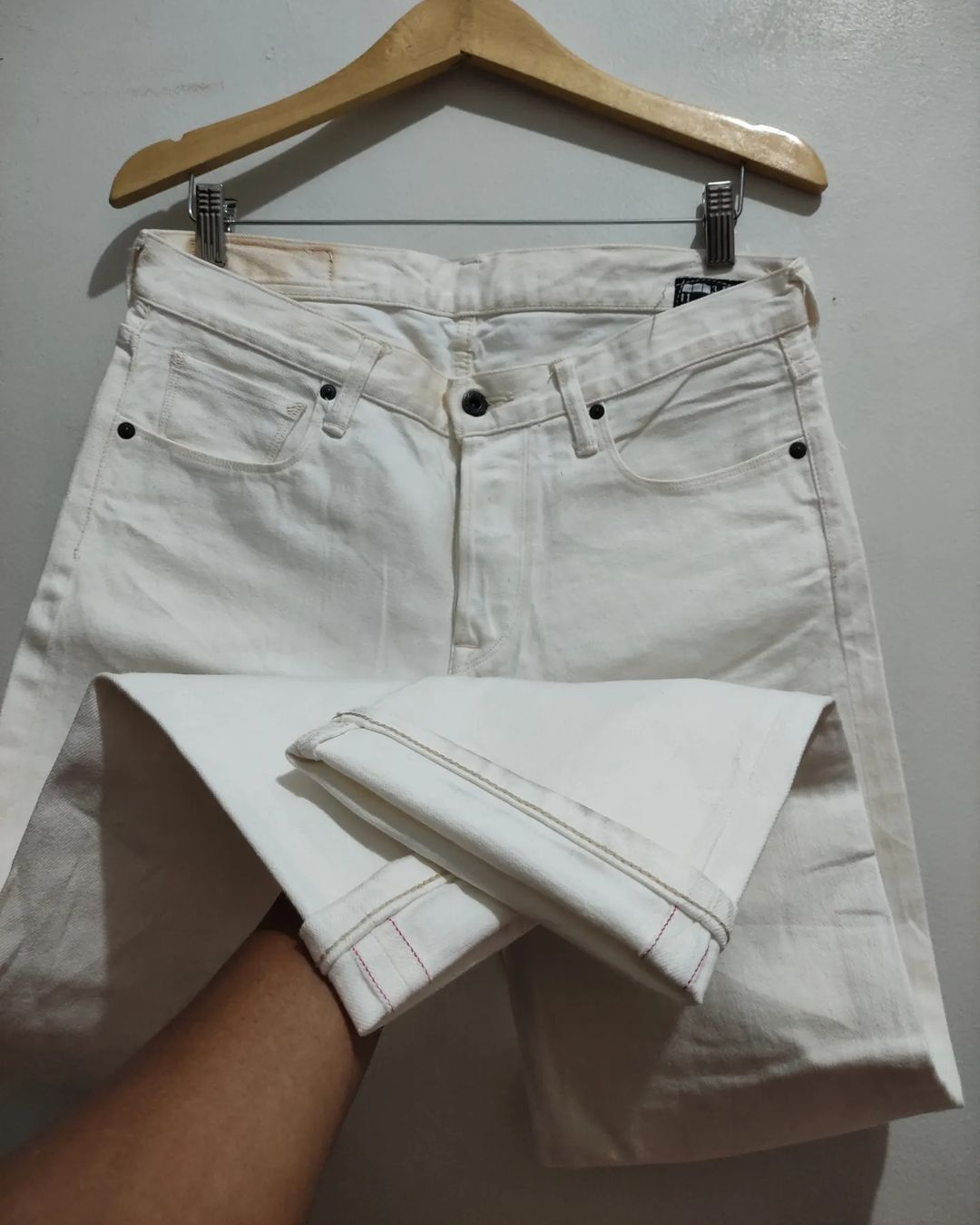 Japanese Brand × KURO Kuro Japan Diamante Buttonfly Redline White Denim Size US 32 / EU 48 - 4 Thumbnail