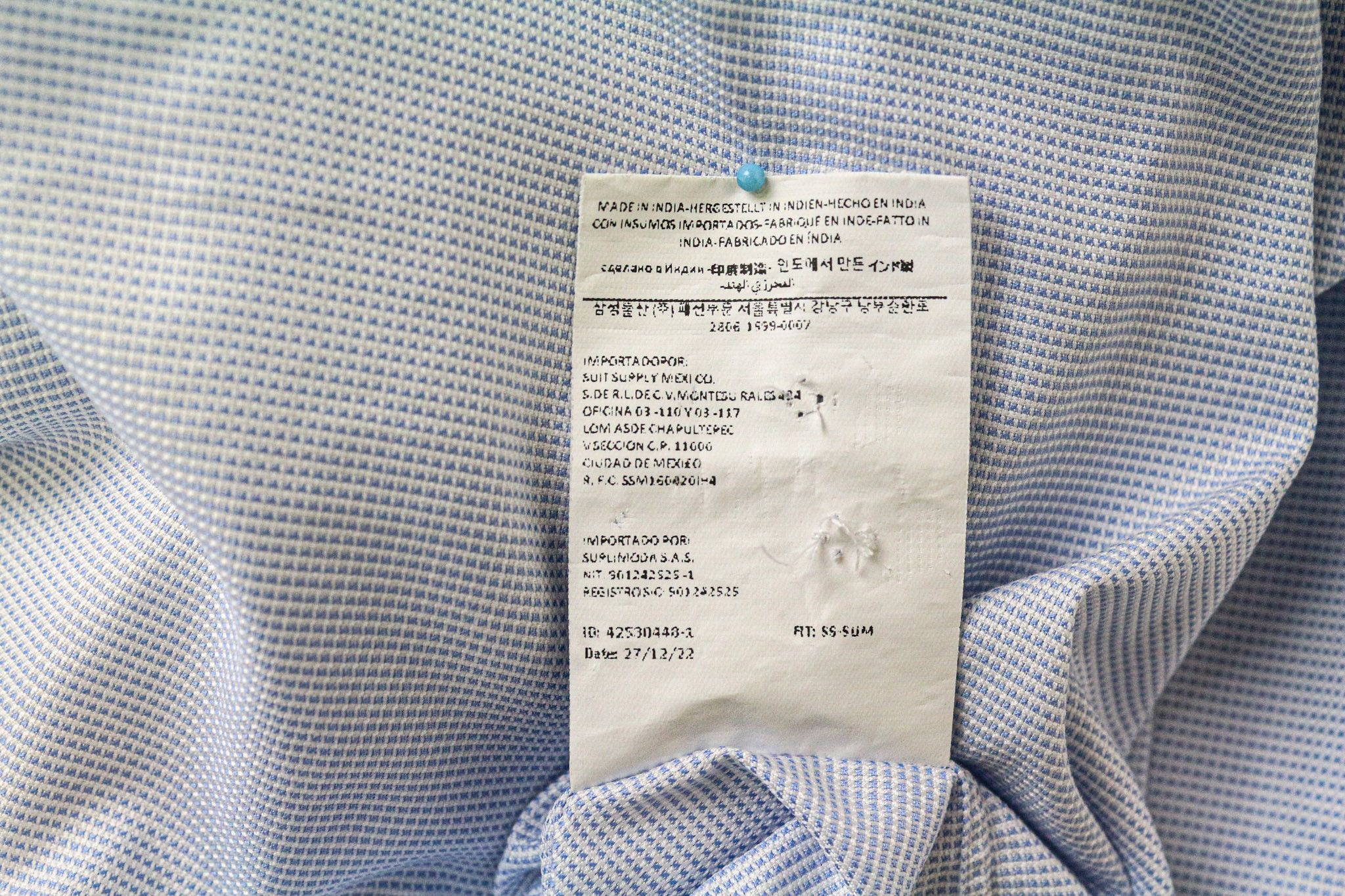 Suitsupply ~S Slim Blue Cotton Patterned Cutaway Shirt 77520 Size US S / EU 44-46 / 1 - 7 Thumbnail
