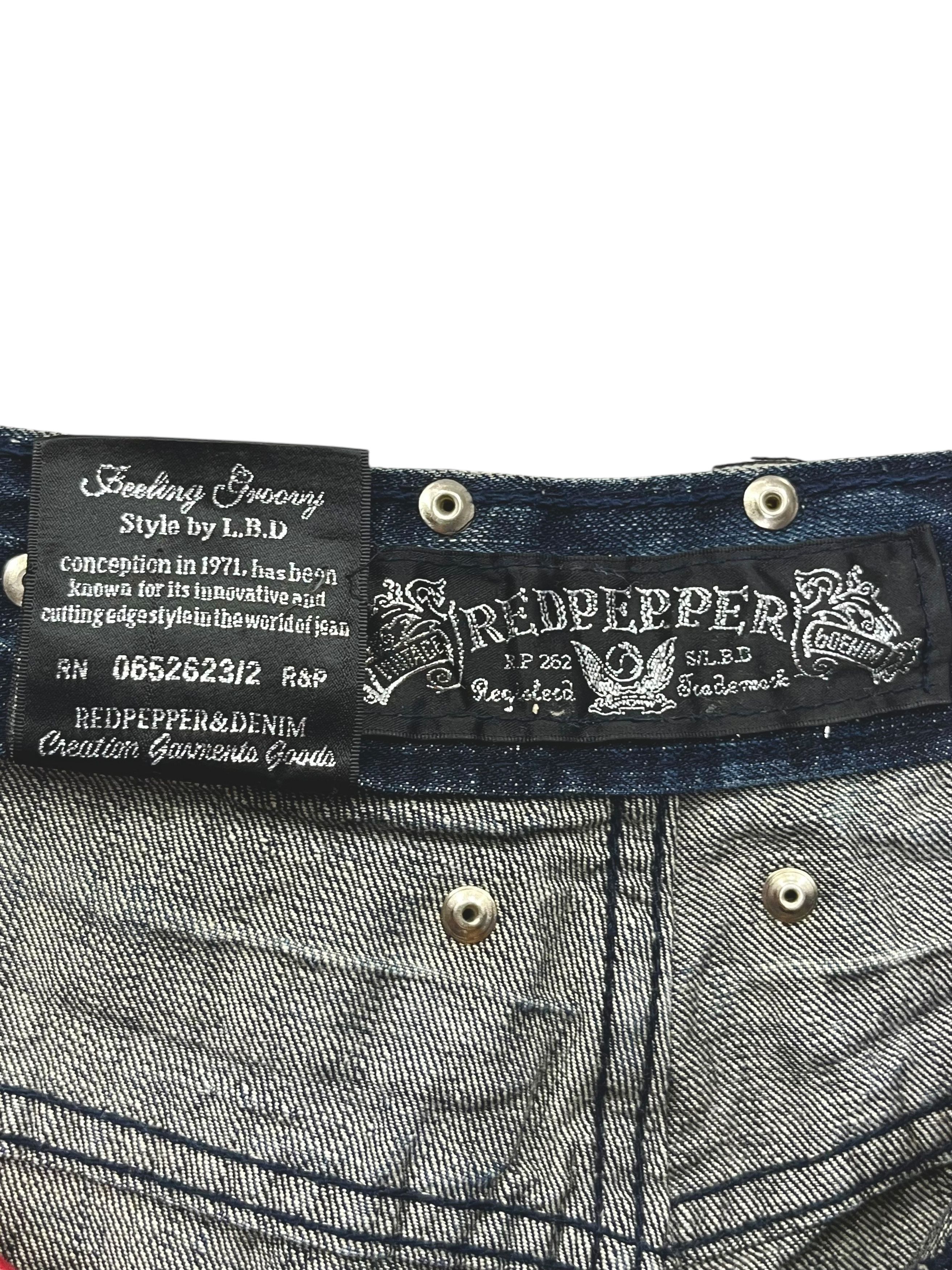 Skullcandy 🔥RED PEPPER Punk Skull Dark Blue Slim Fit Denim Karakuri Size US 31 - 13 Thumbnail