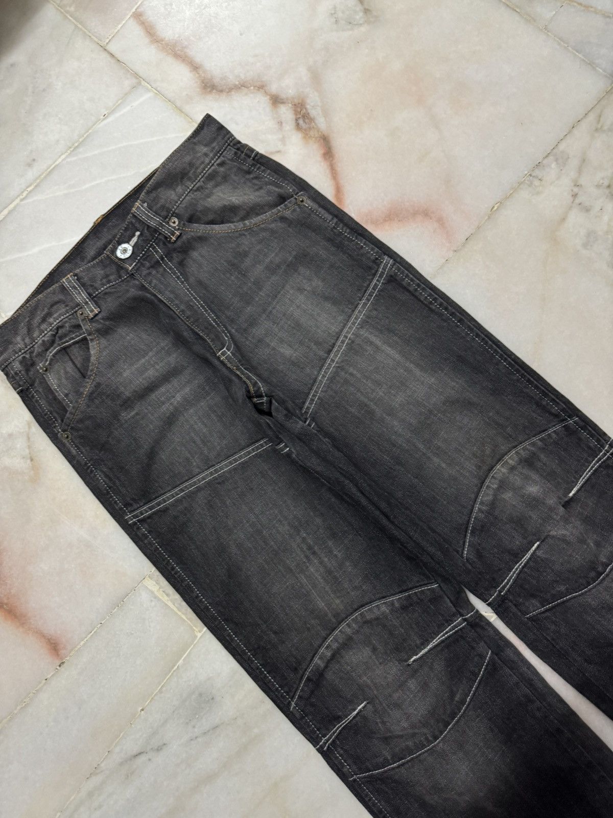 💥Baggy💥90s BB Japanese Mudwash Double Knee Black Jeans Rare