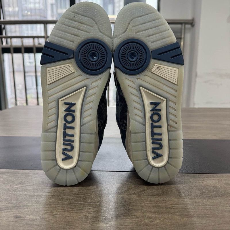 Louis Vuitton Louis Vuitton Blue and White Leather Low-Top Sneakers -2508 Size US 8.5 / EU 41-42 - 4 Thumbnail