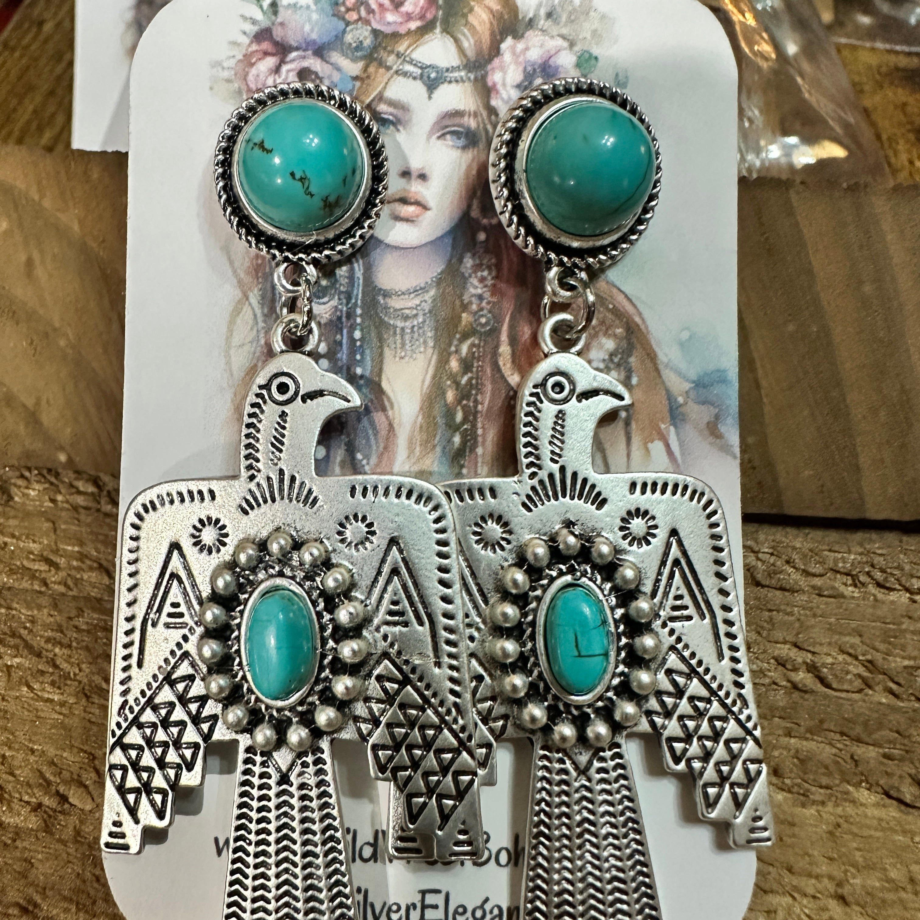 Other Thunderbird Turquoise 2.5 Inch Long Post Earrings in Antique Size ONE SIZE - 2 Thumbnail