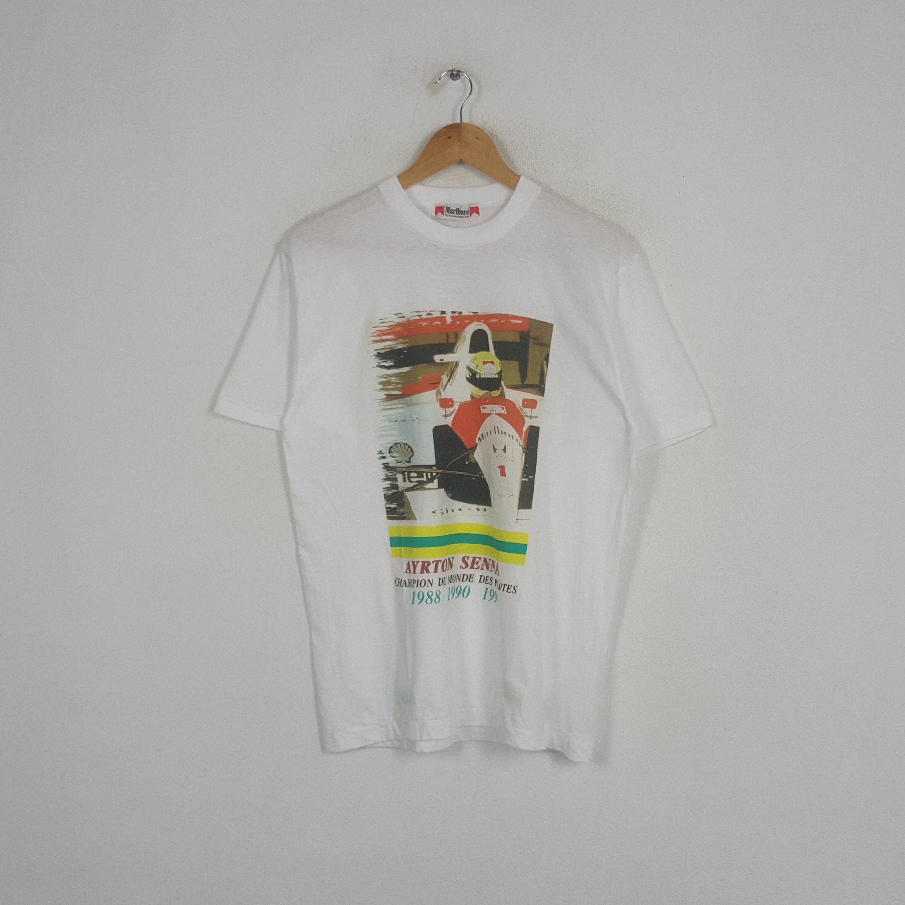 90s Ayrton Senna F1 フォト　Tシャツ Marlboro Vintage 90s Ayrton Senna Gerhard Berger McLaren Marlboro