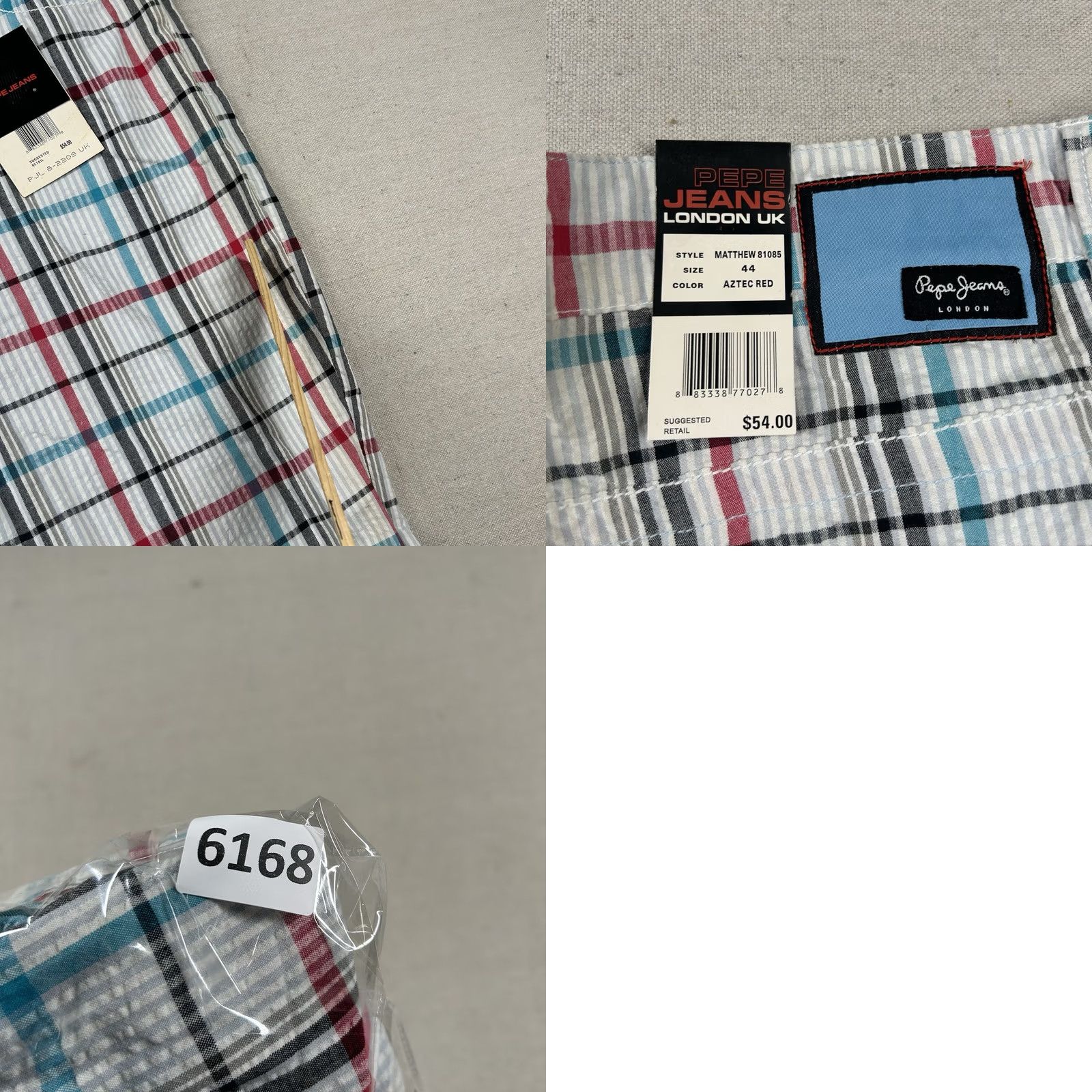 Pepe Jeans Pepe Jeans London Shorts Mens 44 Plaid Seersucker Bermuda Hip Hop Relaxed Baggy Multicolor Cotton Canvas 5-Pocket Inseam 14in Button Front 44 Mens Size US 44 / EU 60 - 9 Thumbnail