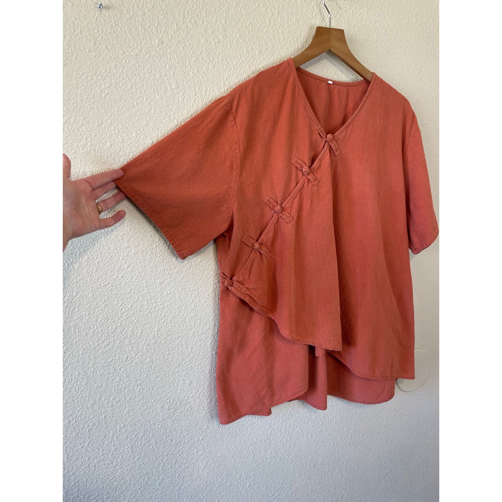 Other Cotton Linen Boho Frog Loop Short Sleeve Orange Tunic Top 2X Size XXL / US 16-18 / IT 52-54 - 10 Thumbnail
