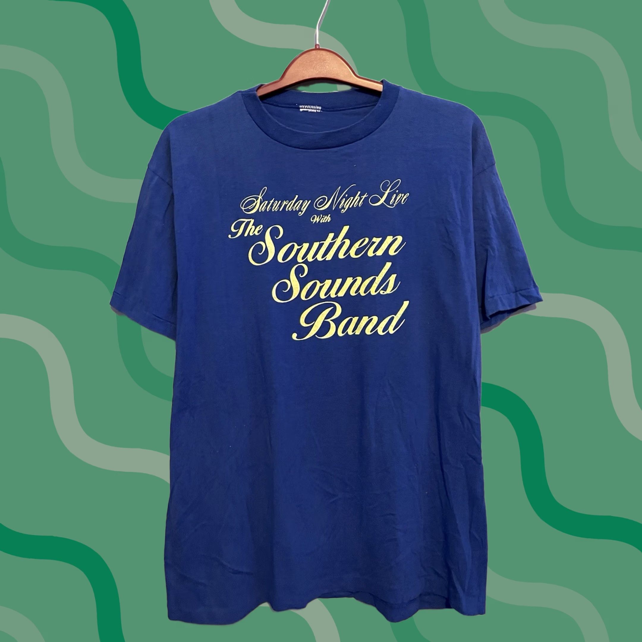 Olive VINTAGE 90s Saturday Night Live Southern Sounds Band T-Shirt XL Blue Men Shirt Short Sleeve Crew Neck Cotton"} Size US XL / EU 56 / 4 - 1 Thumbnail