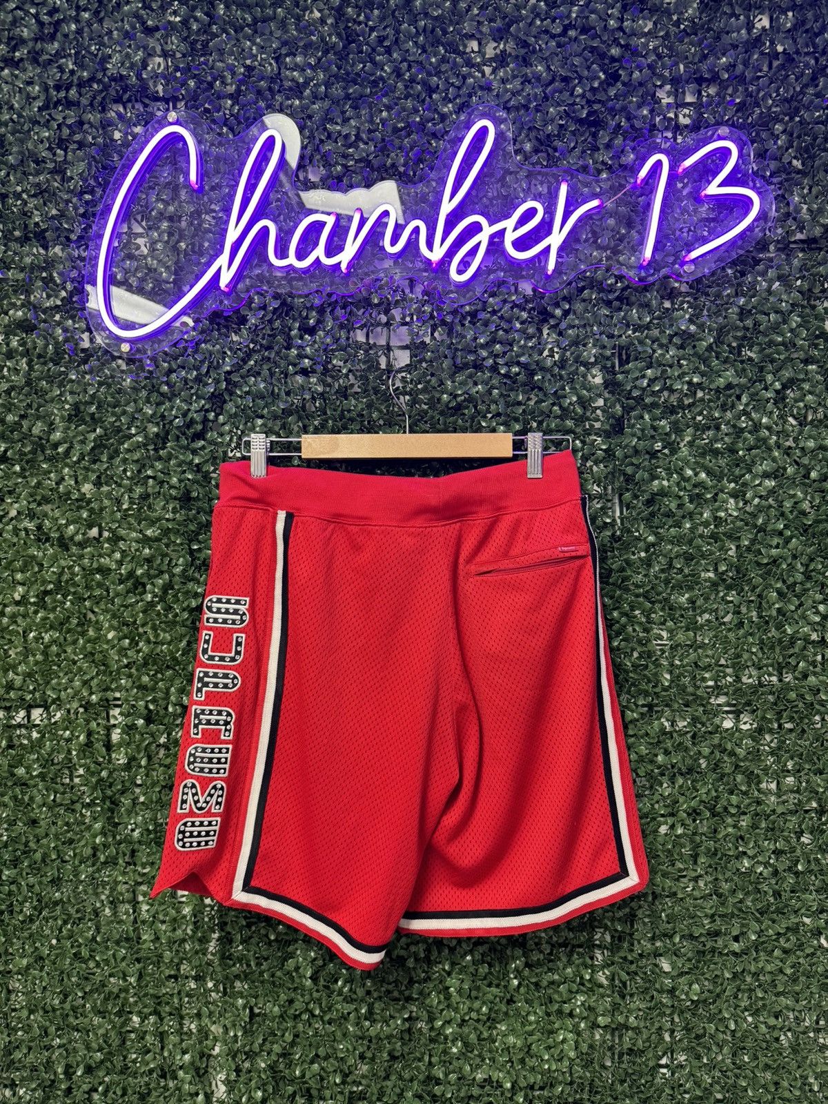 Supreme Supreme Studded Shorts Black Red | Grailed