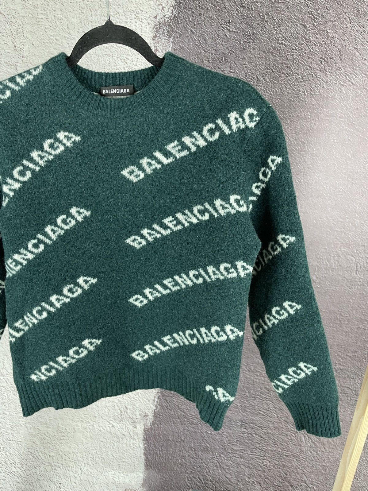 Balenciaga Balenciaga multi logo green wool sweater size S Size S / US 4 / IT 40 - 6 Thumbnail