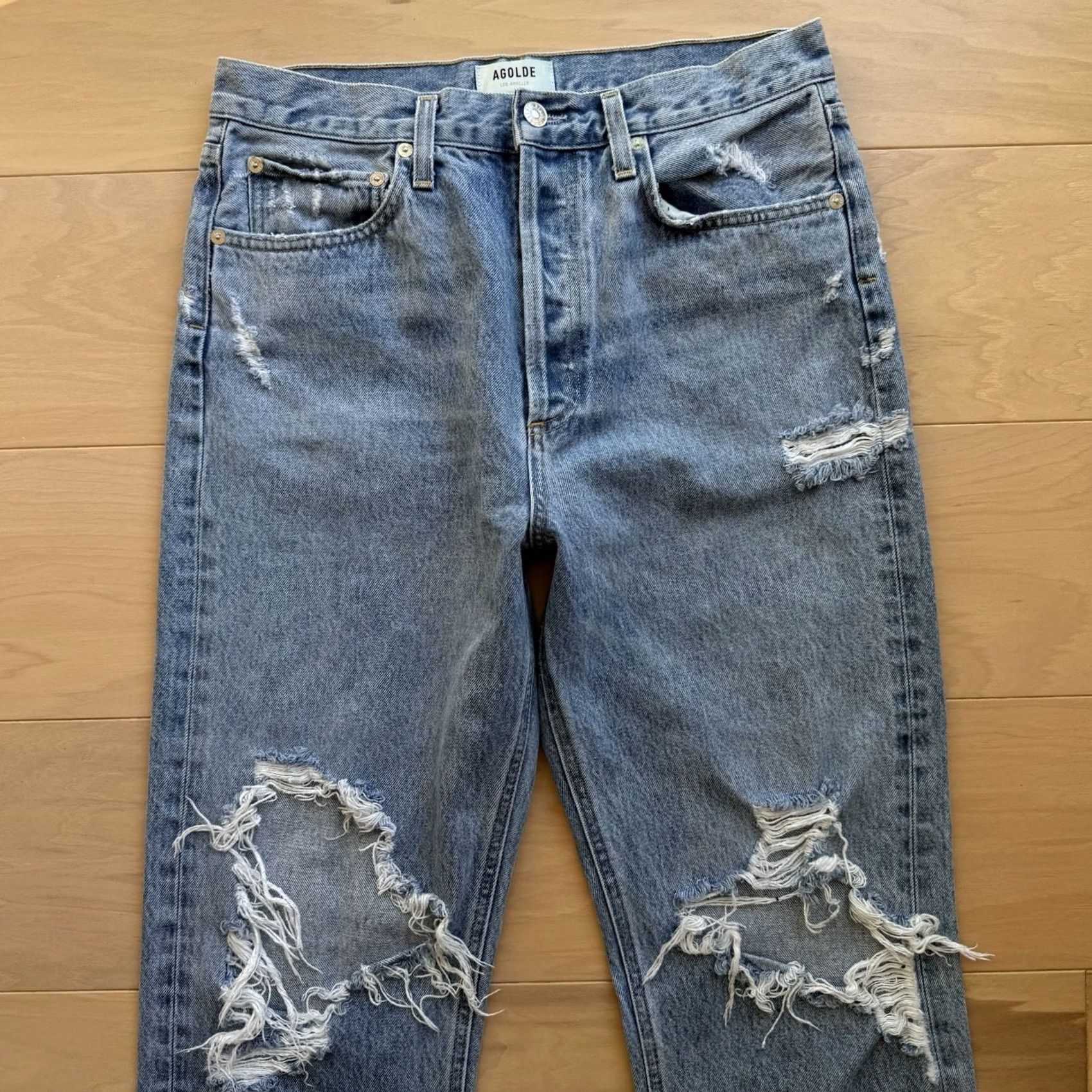Agolde Agolde 90s Pinch Waist Jeans 30 Blue Medium Wash High Rise Straight Distressed Women Jeans Regular 30 in Inseam 28 in Size 30" / US 8 / IT 44 - 3 Thumbnail