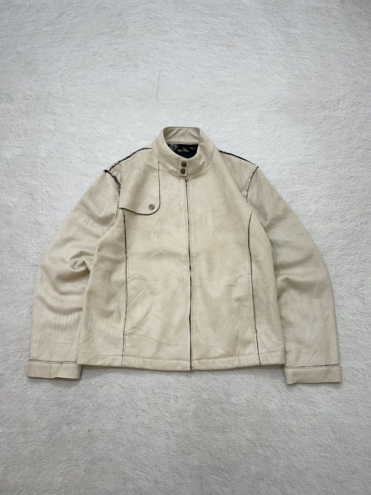 14th Addiction 2000s Esquire Cream Leather Moto Jacket Stand Collar Y2K Size US M / EU 48-50 / 2 - 1 Thumbnail