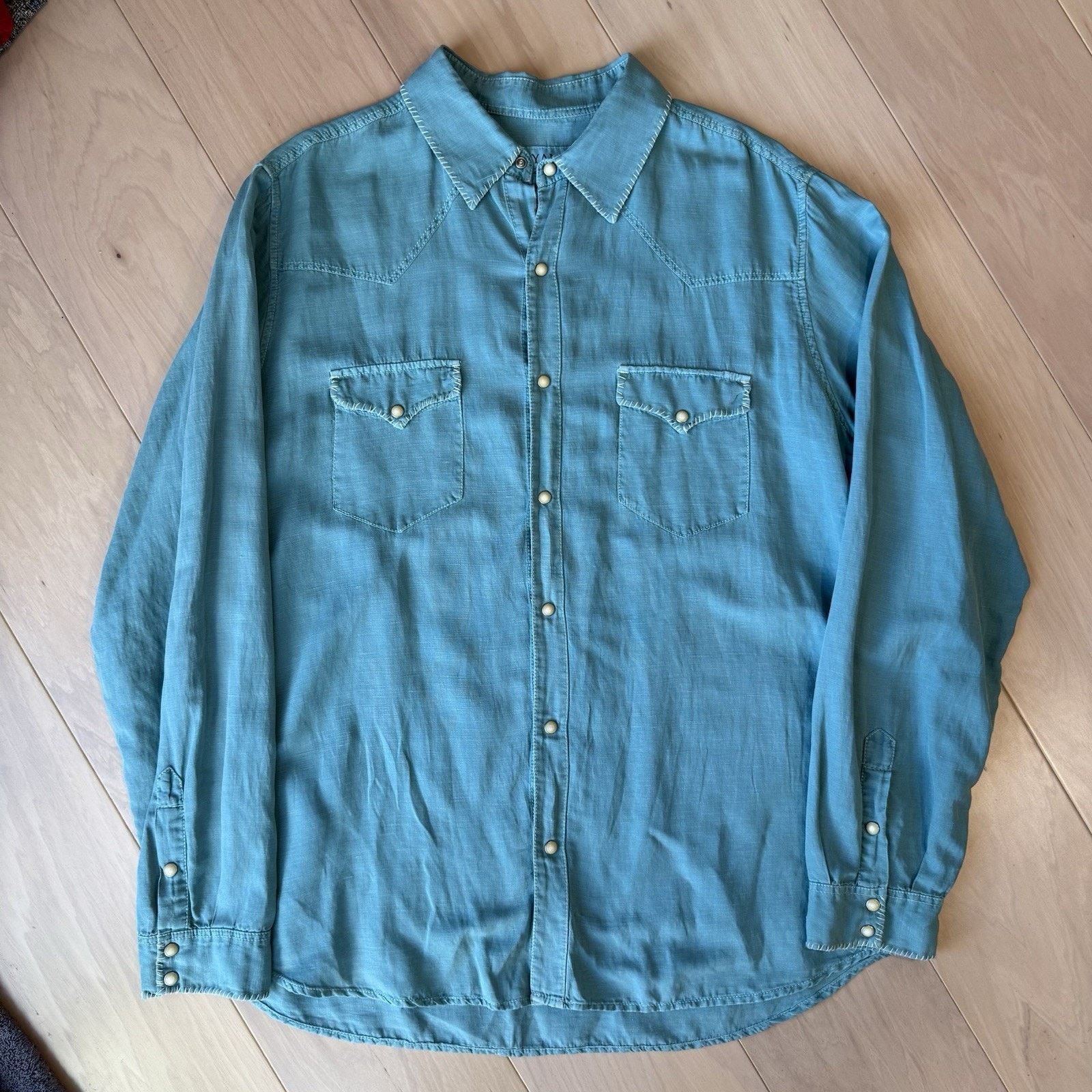 Wrangler Ryan Michael Silk Pearl Snap Shirt XL Teal Western Button Up Size US XL / EU 56 / 4 - 2 Thumbnail