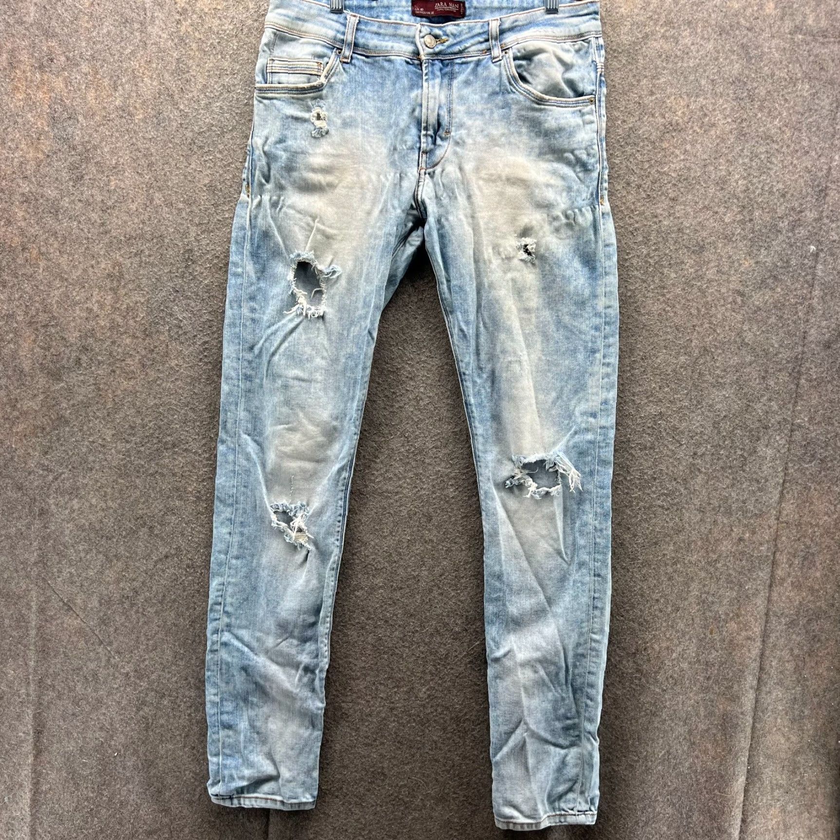 Zara Zara Jeans Mens 31 Slim Straight Distressed Light Blue Denim Acid Wash Cotton Button Size US 32 / EU 48 - 2 Thumbnail