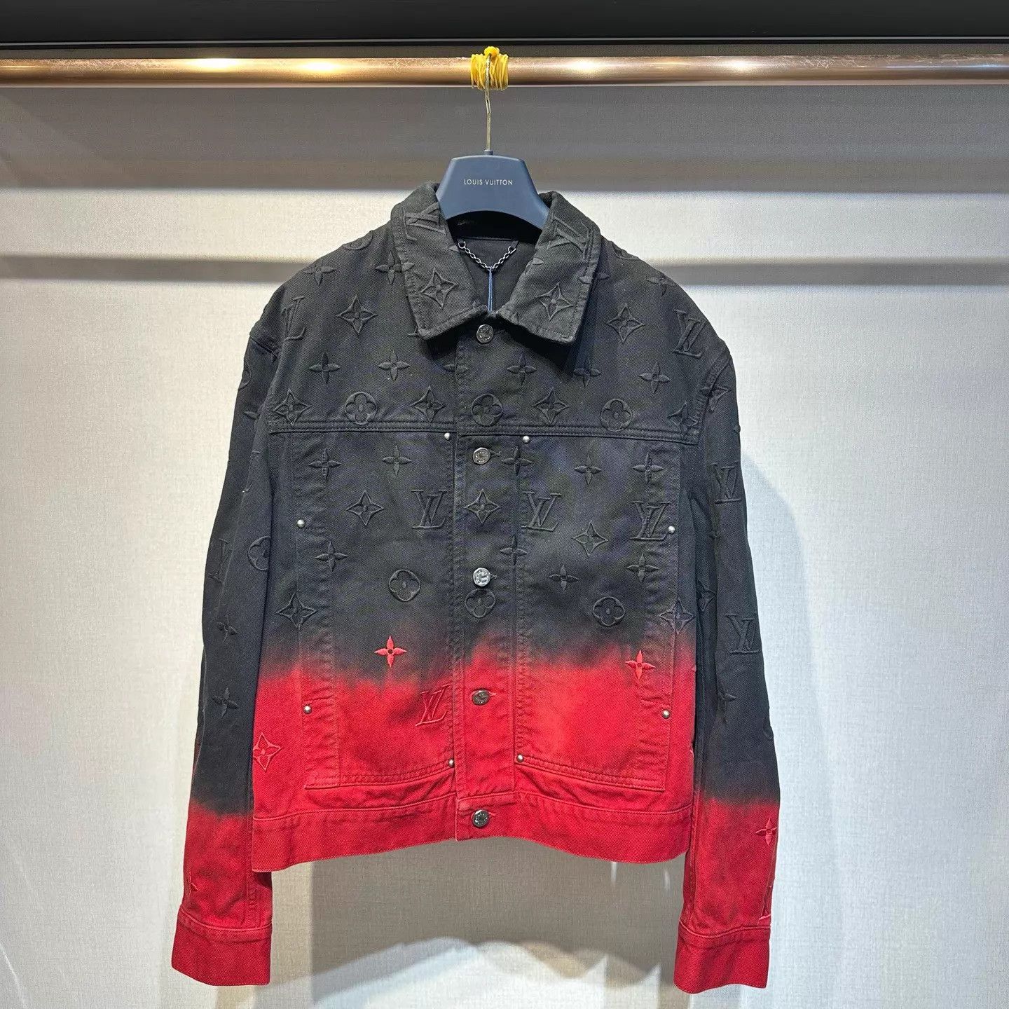 Louis Vuitton LV SS24 All-Over Embroidered Black/Red Gradient Denim Jacket Size US M / EU 48-50 / 2 - 1 Thumbnail