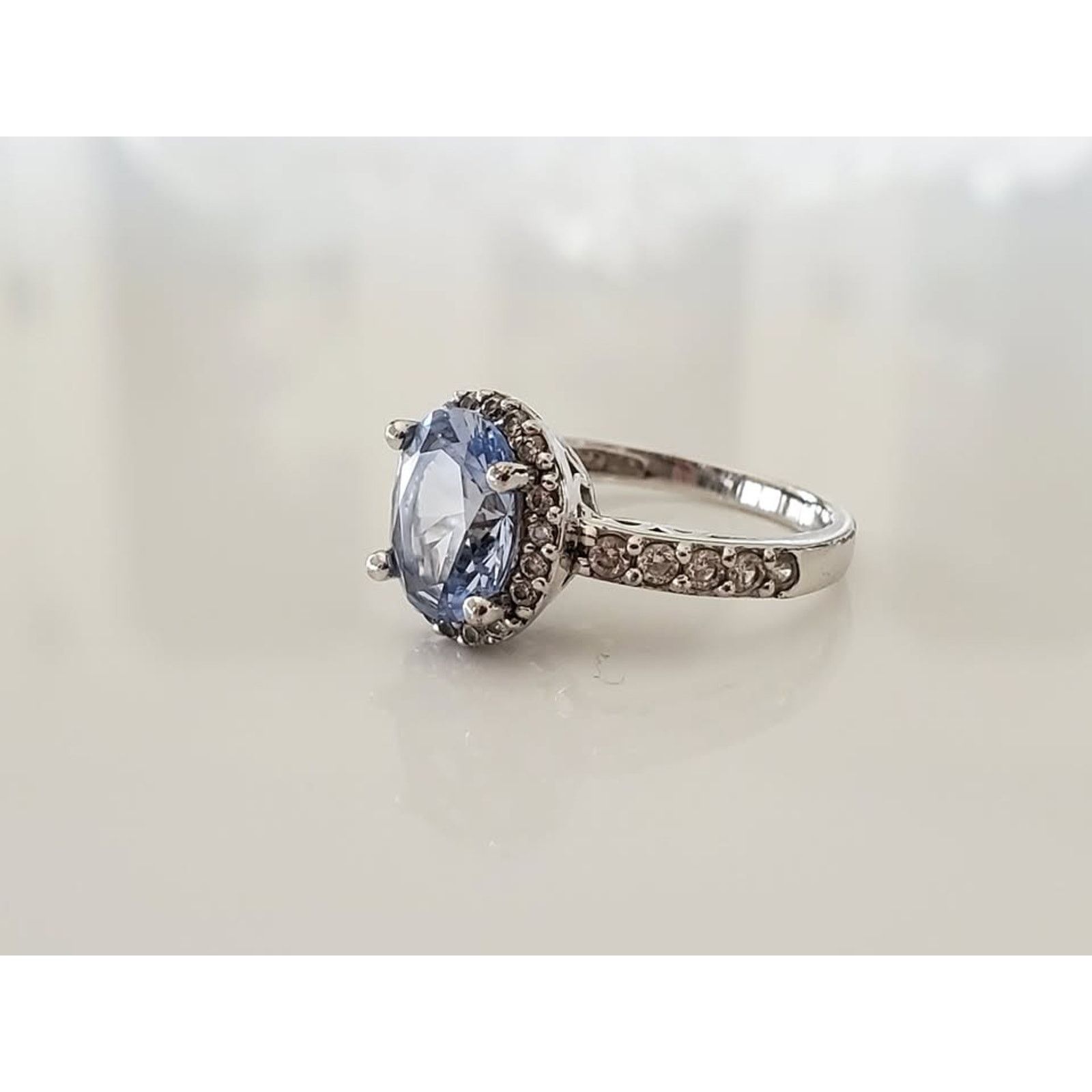 Other Blue Stone and CZ Halo Sterling Silver Ring Size ONE SIZE - 1 Thumbnail