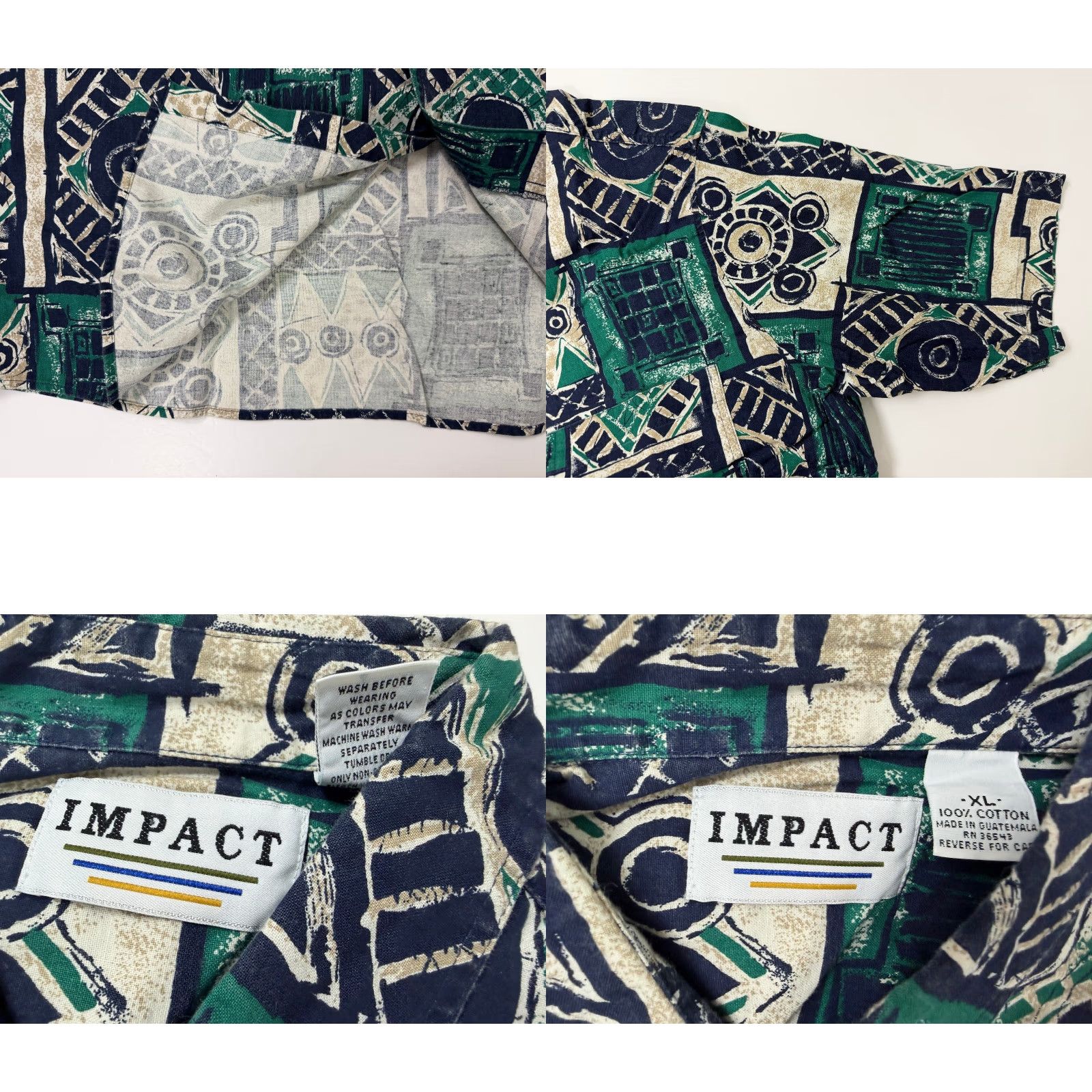 Vintage VINTAGE Impact Geometric Shirt Men XL Slim Green Cotton Button-Up 80s 90s Tribal Short Sleeve Size US XL / EU 56 / 4 - 9 Thumbnail
