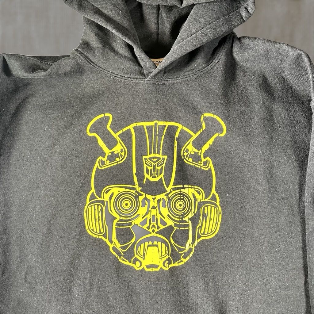 Vintage HEAD Bumblebee Movie Hoodie Men’s Large Pullover Black Transformers Promo Robot Head L Mens Size US L / EU 52-54 / 3 - 1 Thumbnail