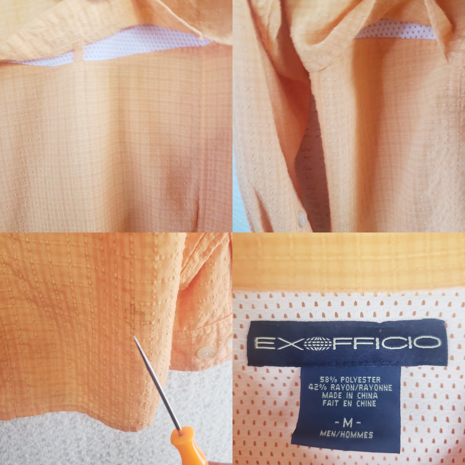 ExOfficio Exofficio Shirt Men M Orange Seersucker Long Sleeve Poly Rayon Fishing Vented Size US M / EU 48-50 / 2 - 9 Thumbnail