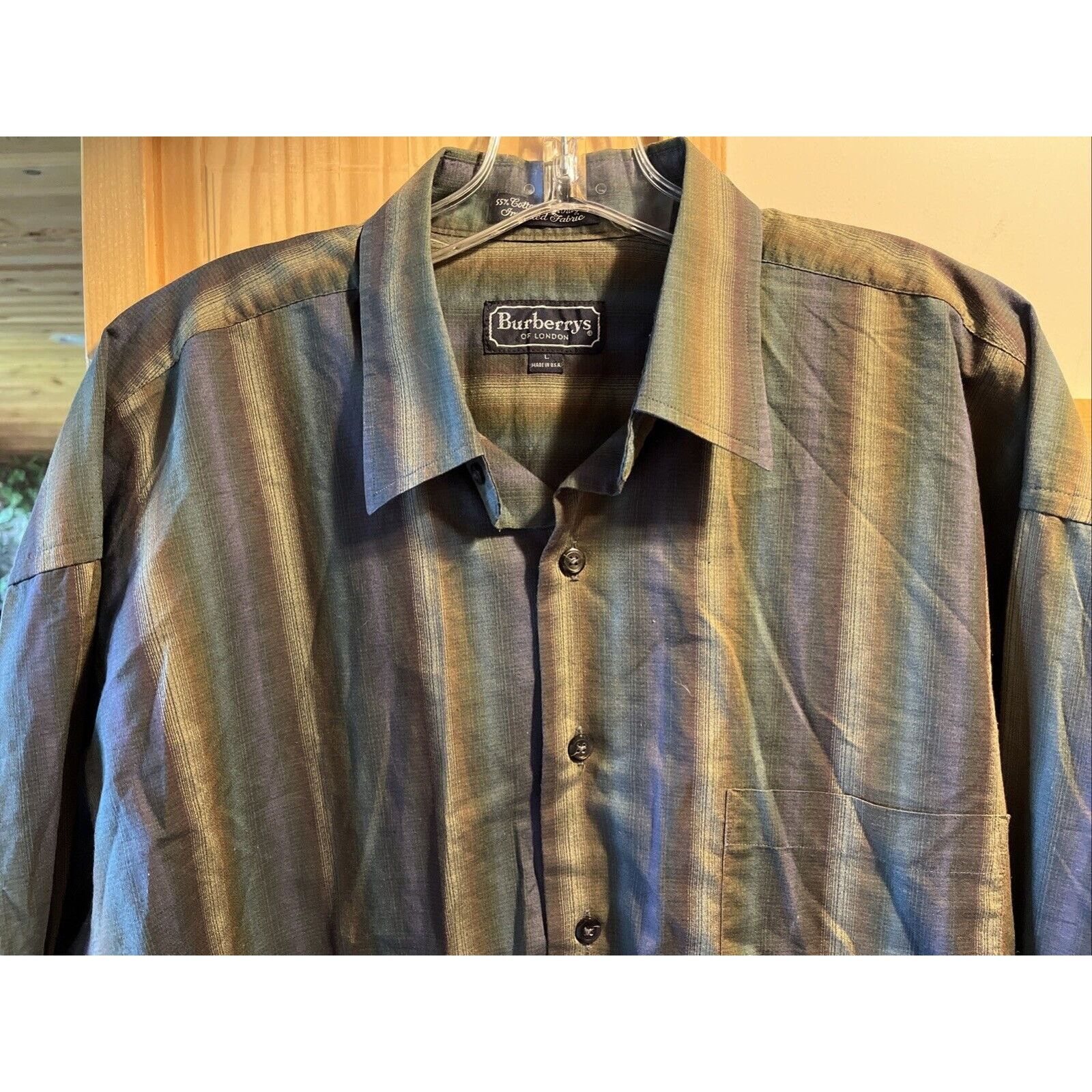 Burberry Burberrys Men's Large Button Shirt Green Purple Plaid Cotton Size US L / EU 52-54 / 3 - 5 Thumbnail