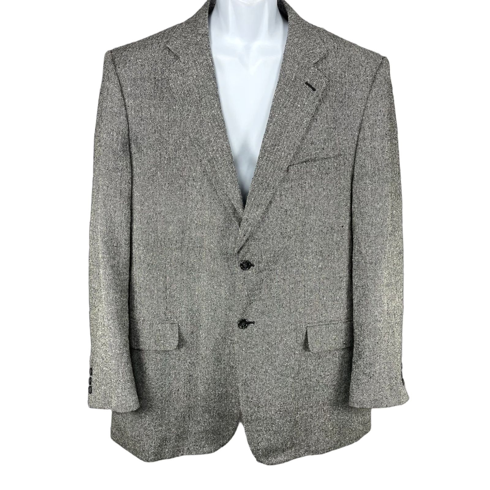 Vintage BERT PULITZER Blazer Sports Coat 2 Button Grey Silk Tweed Herringbone Regular 48 Men Size 48R - 1 Thumbnail