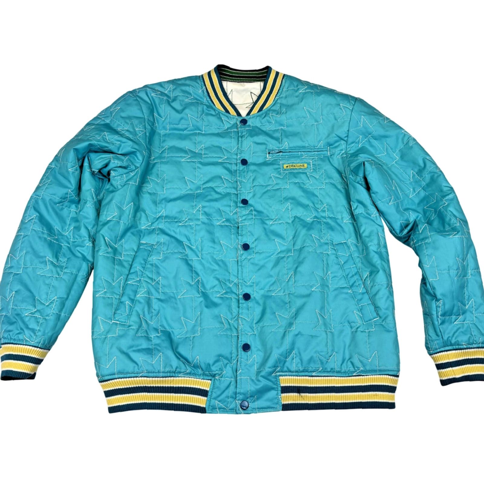 Altea Y2K Dekline Reversible Skate Jacket Mens XL Quilted Varsity Teal Blue Geometric Insulated Lined Pockets Zipper Snap Short Coat Size US XL / EU 56 / 4 - 4 Thumbnail