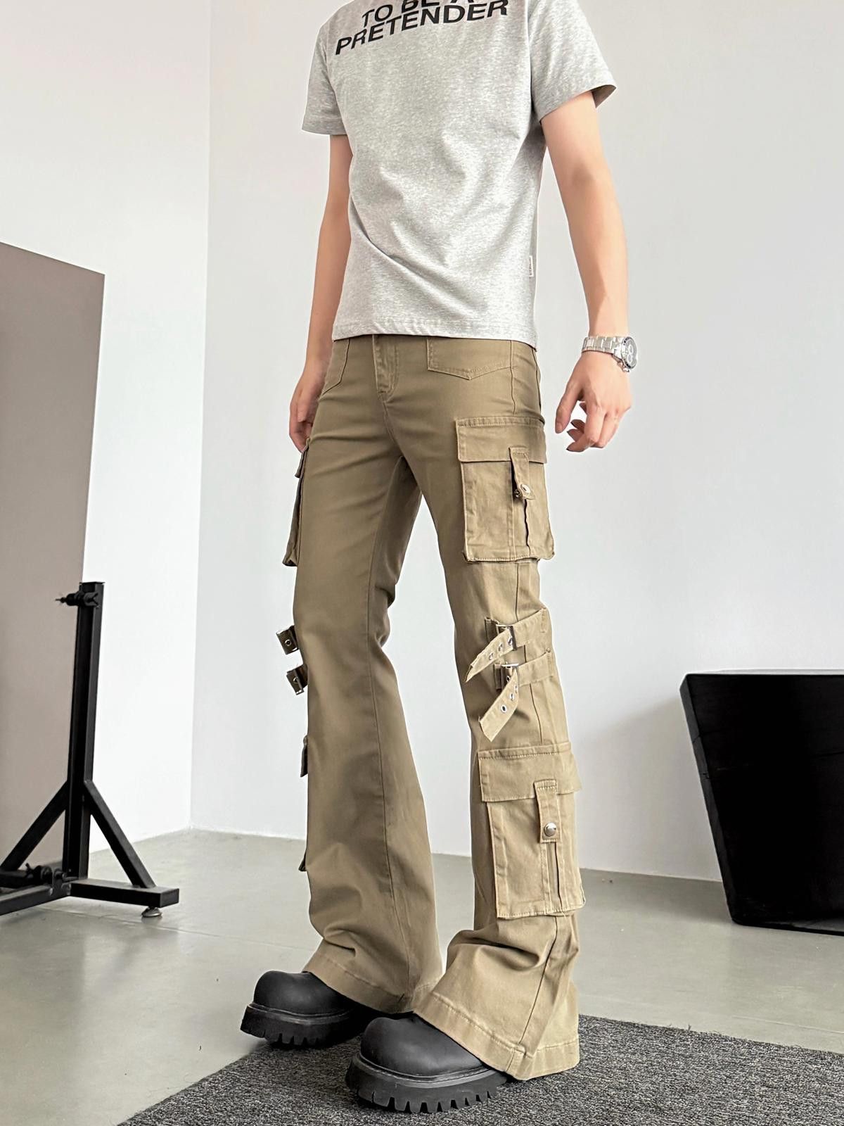 Other Black Flared Cargo Pants with Straps, Utility Style Size US 32 / EU 48 - 5 Thumbnail