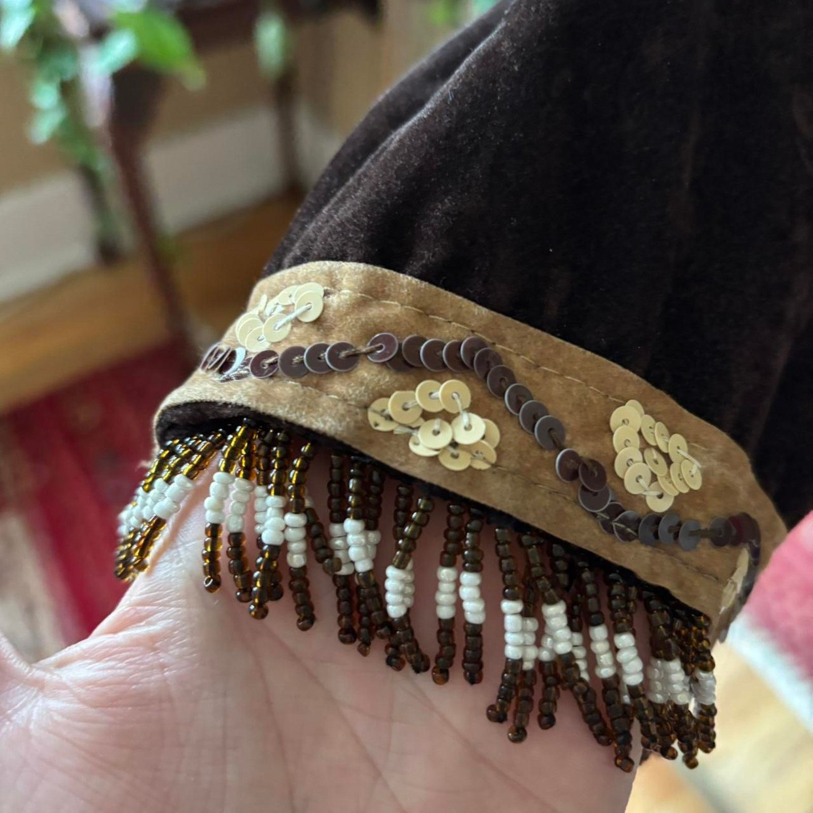 Vintage Vintage Planet Funk Brown Velvety Beaded Ankle Pants 2 Disco Size 26" / US 2 / IT 38 - 5 Thumbnail