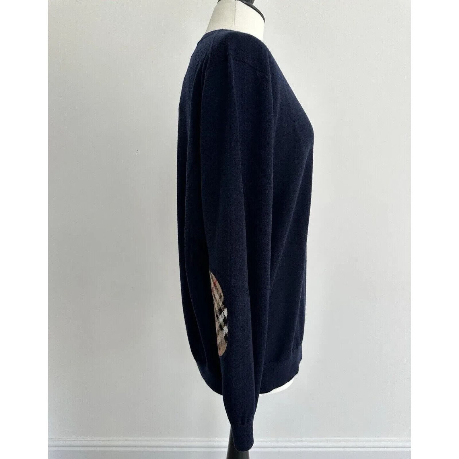 Burberry NEW BEMPTON DARK BLUE WOOL ELBOW CHECK PATCHES SWEATER S Size S / US 4 / IT 40 - 5 Thumbnail