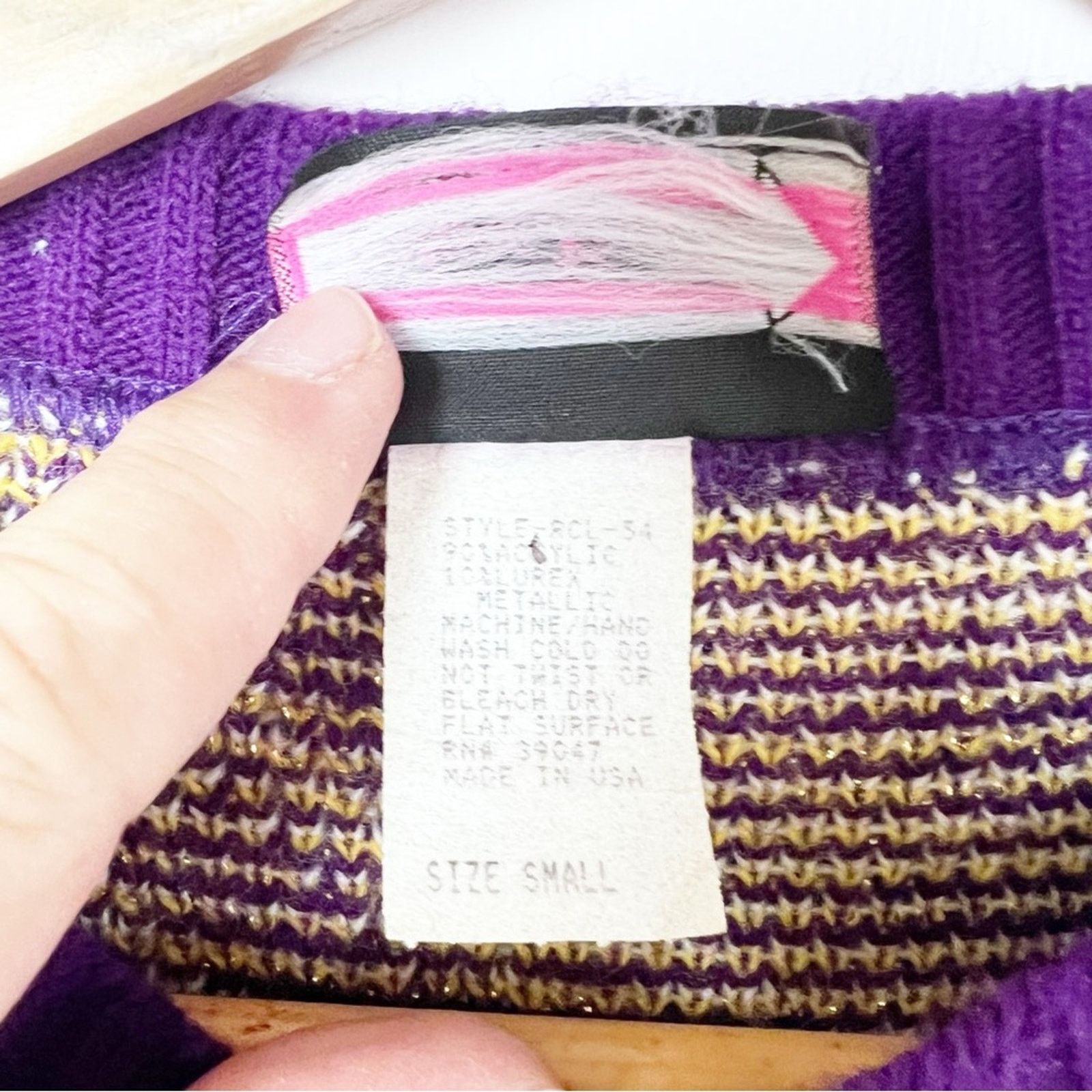 Vintage Vintage Purple Cream Oversized Pullover Sweater Women Small Size S / US 4 / IT 40 - 3 Thumbnail