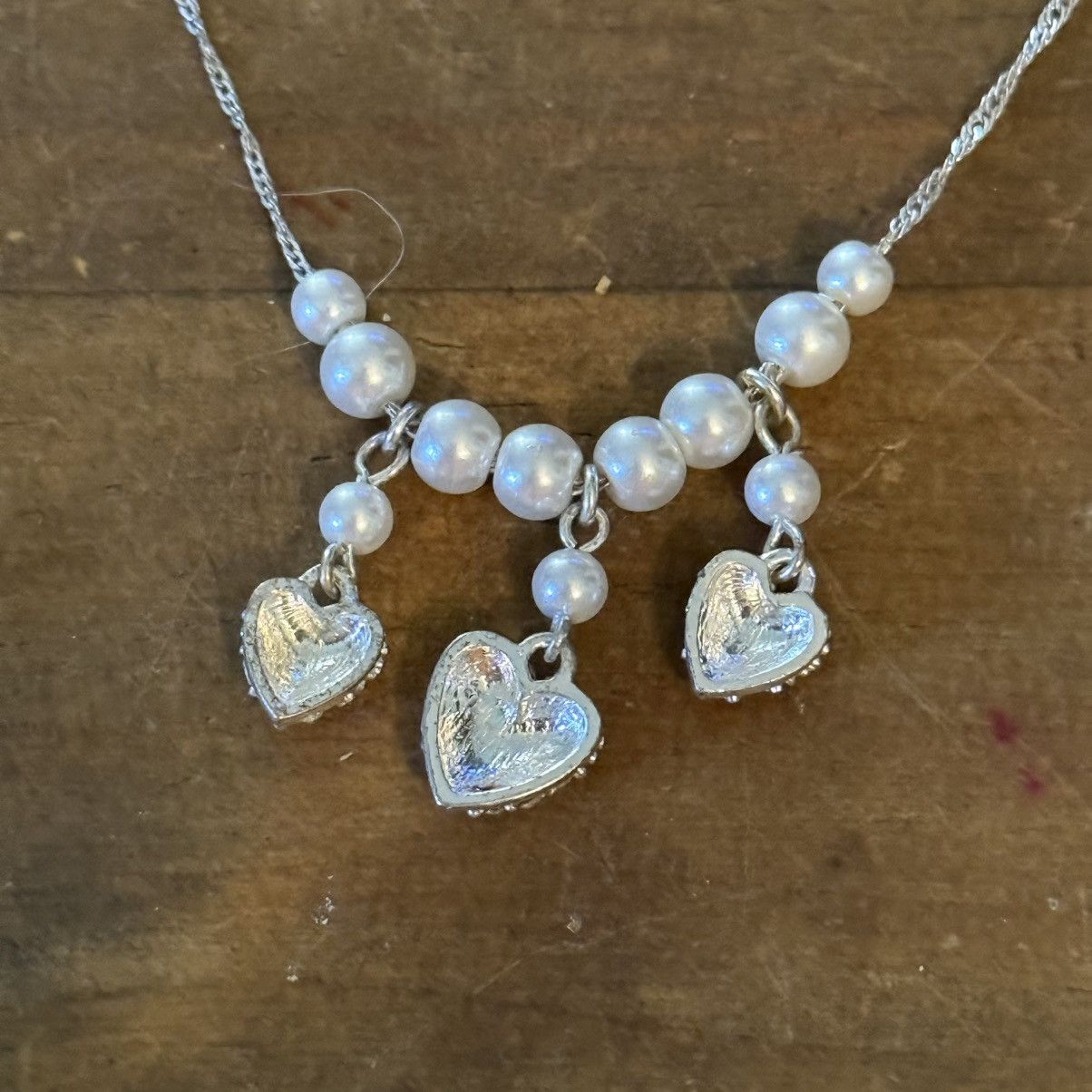 Other Dainty silver tone triple hearts and pearls necklace Size ONE SIZE - 5 Thumbnail