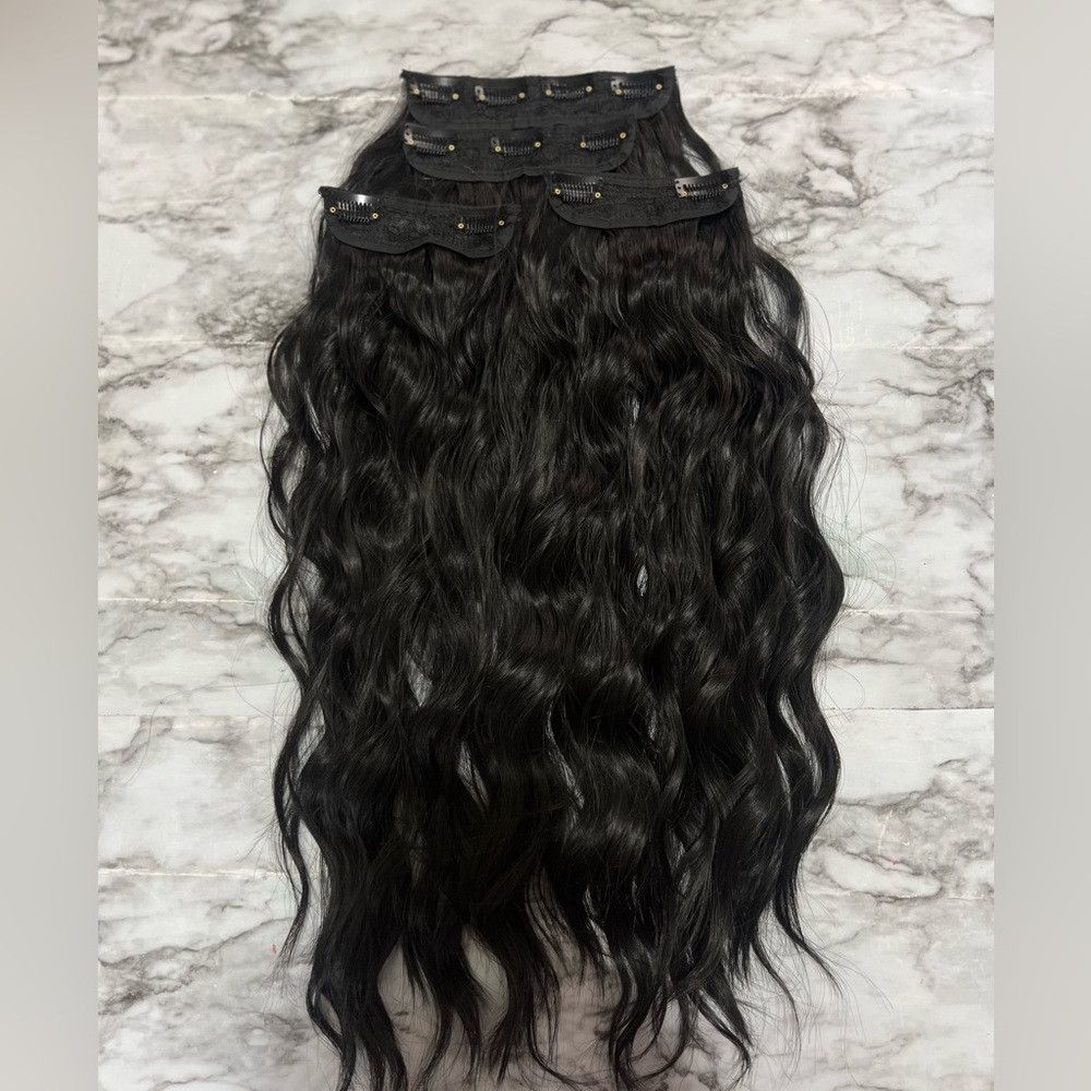 Other Clip in Set 4 Clip in Wavy Black Hair Extensions Thick piec Size ONE SIZE - 3 Thumbnail