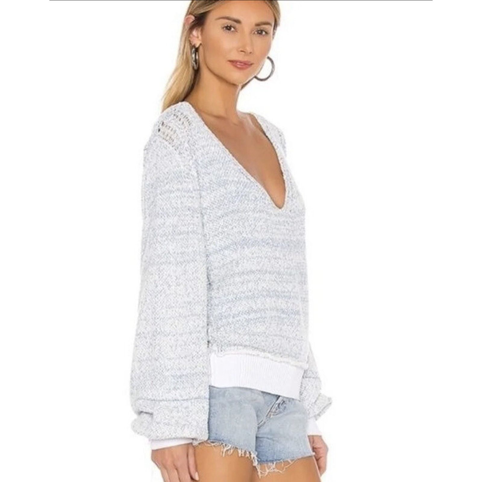 Free People Free People Riptide V-Neck Sweater Sky S A001584 Size S / US 4 / IT 40 - 3 Thumbnail