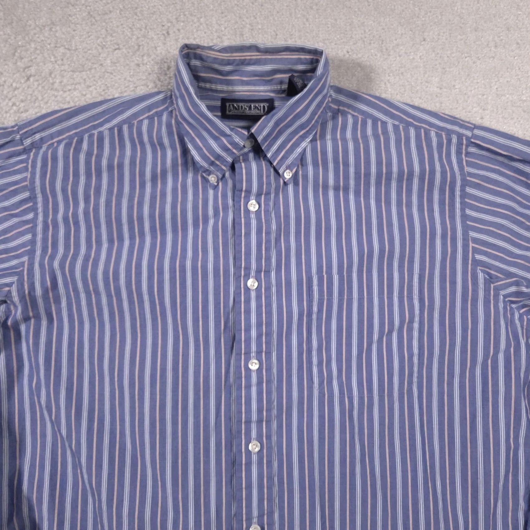 Lands' End VINTAGE Lands' End Shirt Mens 16-33 Blue Stripe Button-Down Cotton Long Sleeve Dress Shirt Mens Regular 16-33 Blue Stripe Dress Shirt Women? No. Size 42R - 3 Thumbnail