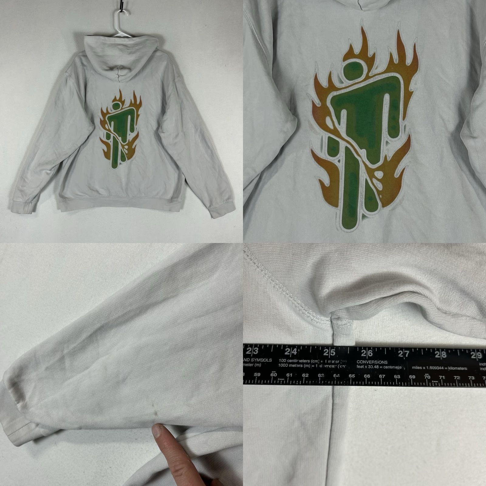 Vintage BILLIE EILISH Hoodie Mens Unisex XXL White Graphic Print STAINED Airbrush Flames Crew Hooded Pocket Size US XXL / EU 58 / 5 - 8 Thumbnail