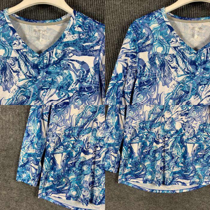 Vintage Reel Legends Shirt Womens Large Blue Long Sleeve Free Line Stretch  Fishing Work