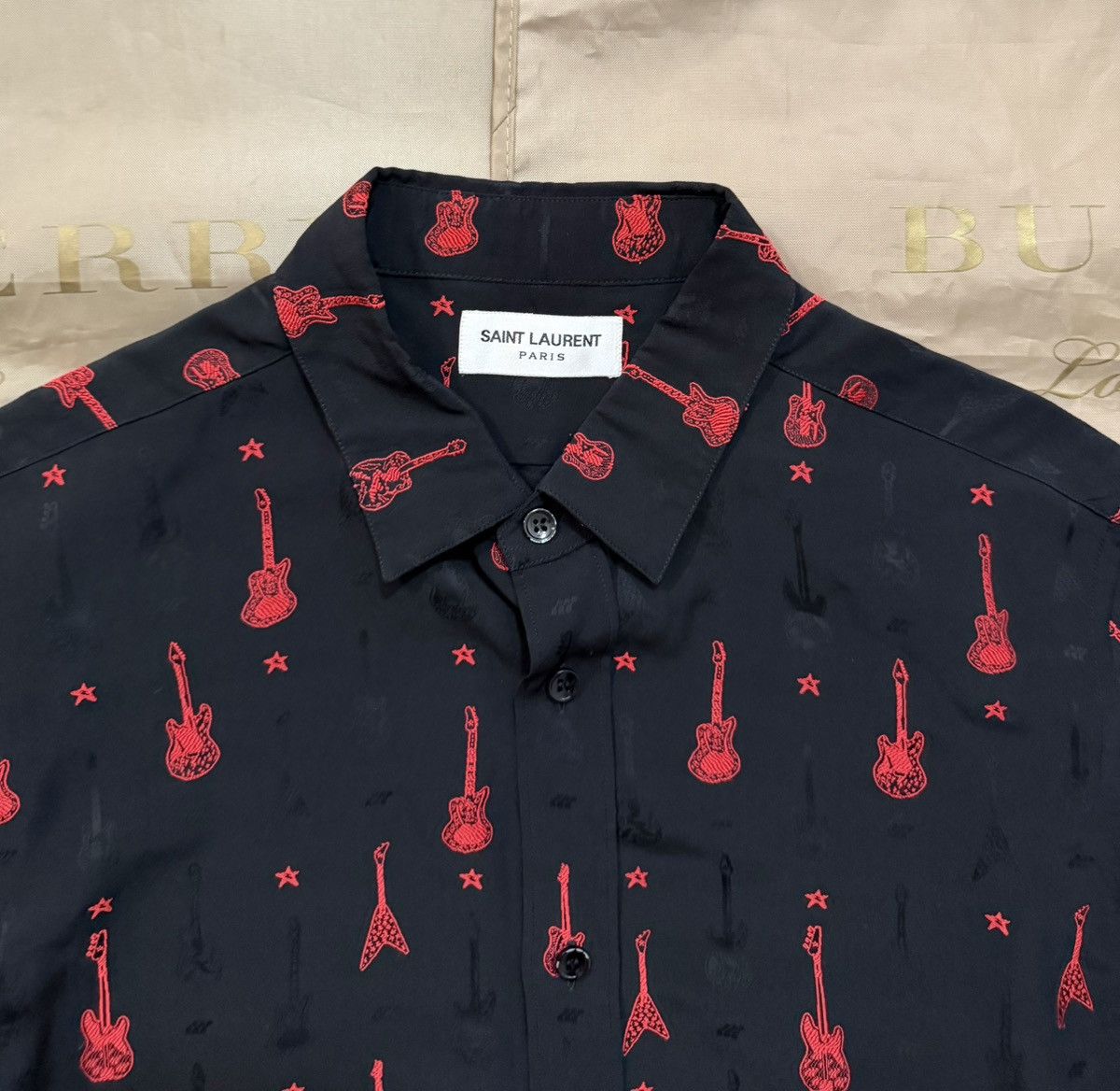 Saint Laurent Paris Saint Laurent guitar embroidered woven shirt size 15 3/4(40) Size US M / EU 48-50 / 2 - 3 Thumbnail