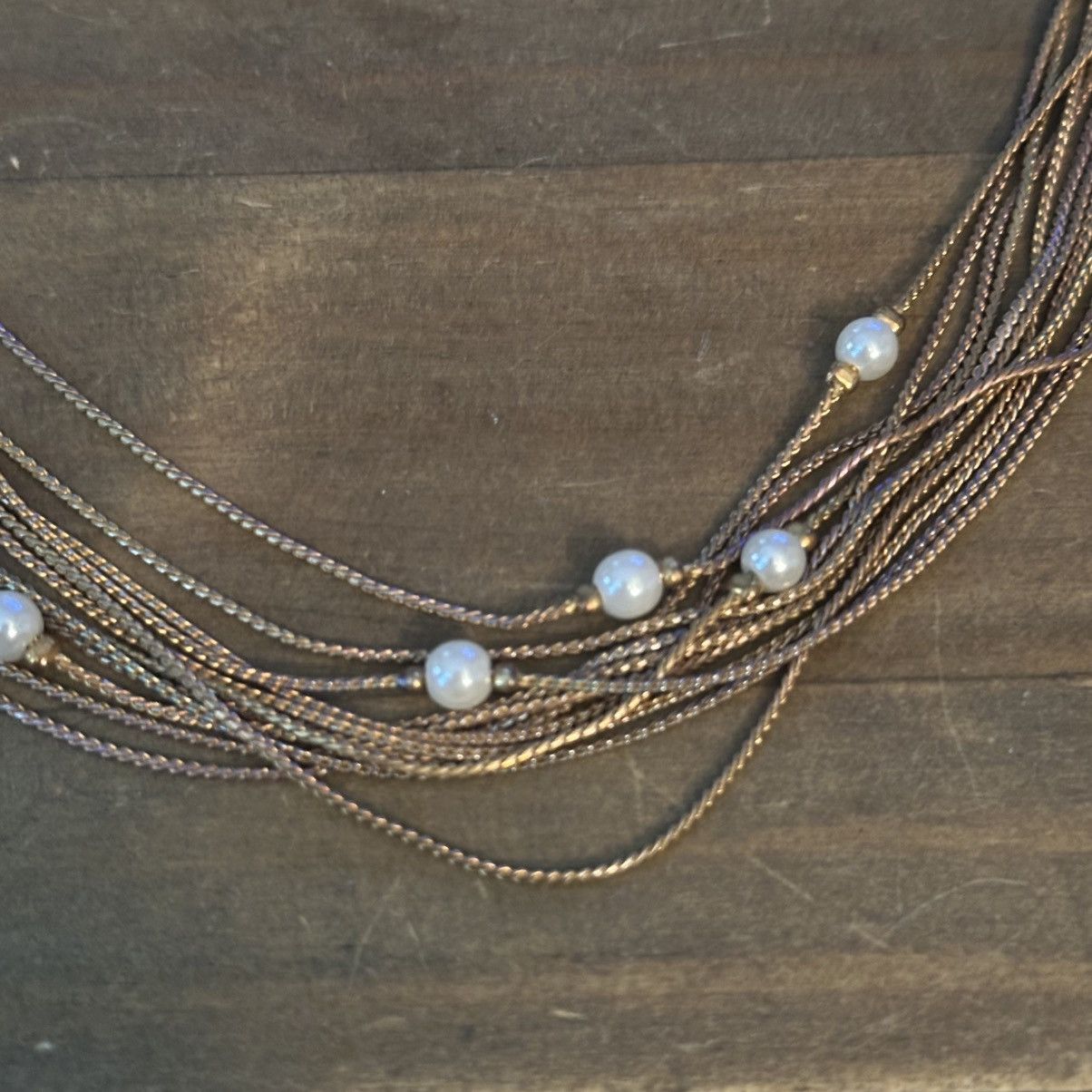 Vintage Vintage gold tone multi strand station pearl chain necklace Size ONE SIZE - 3 Thumbnail
