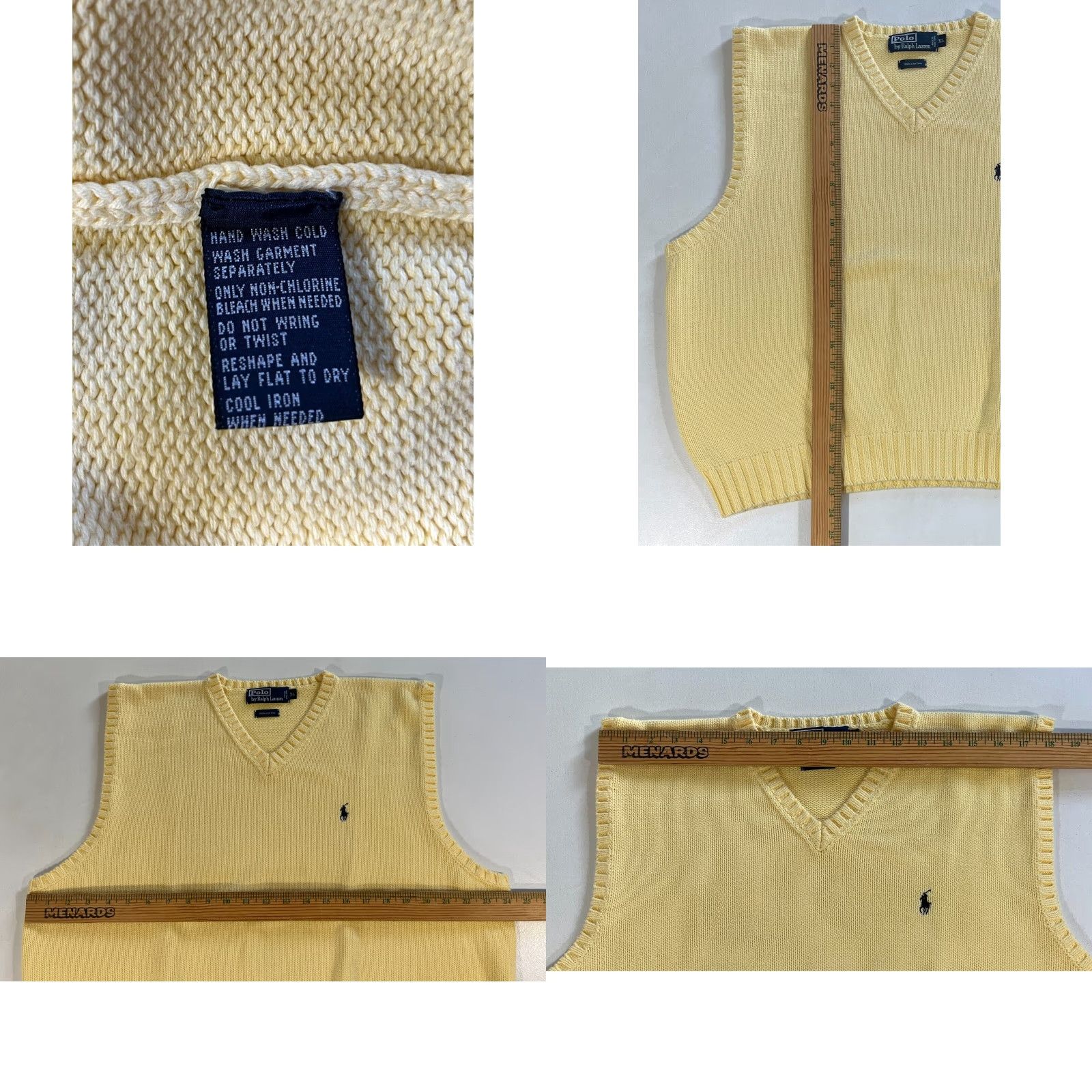 Ralph Lauren VINTAGE Ralph Lauren Men's Polo Knit Vest Shirt XL Yellow 90s Pastel Yellow Mens 90s Vintage Polo Ralph Lauren Knit Sweater Vest Size US XL / EU 56 / 4 - 8 Thumbnail