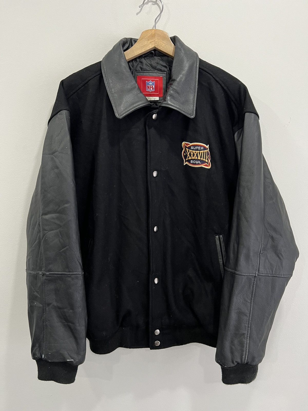 Vintage Vintage Nfl Superbowl Varsity Wool Jacket leather sleeves Size US L / EU 52-54 / 3 - 1 Thumbnail