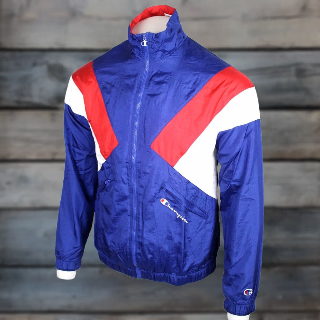 Champion Champion Men's Retro Nylon Warm Up Jacket Full Zip M Blue /Red/White Size US M / EU 48-50 / 2 - 1 Thumbnail