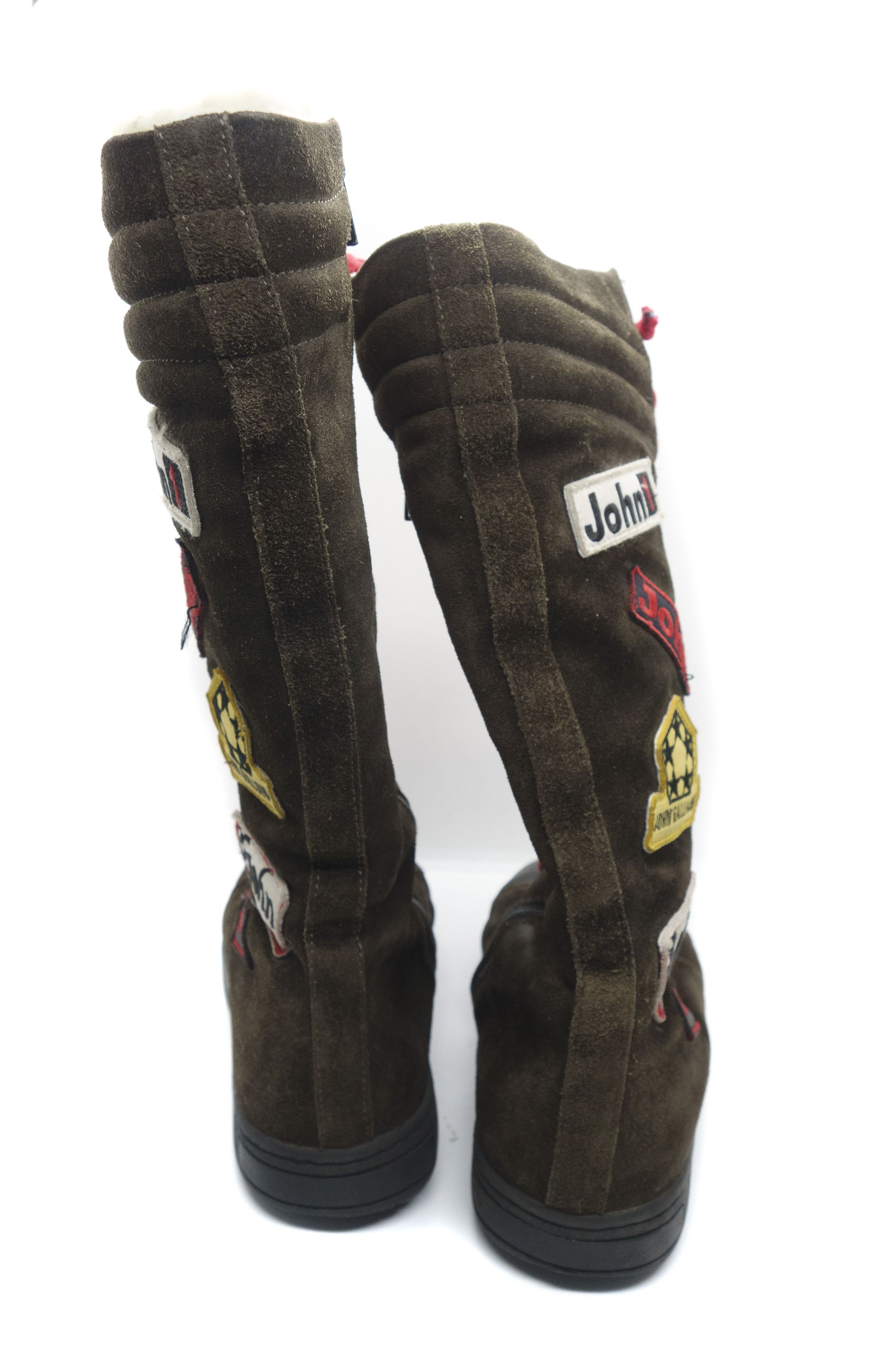 John Galliano 90S Patches Logo Suede Moto Sheerling High Boots Vintage Size US 6 / IT 36 - 4 Thumbnail