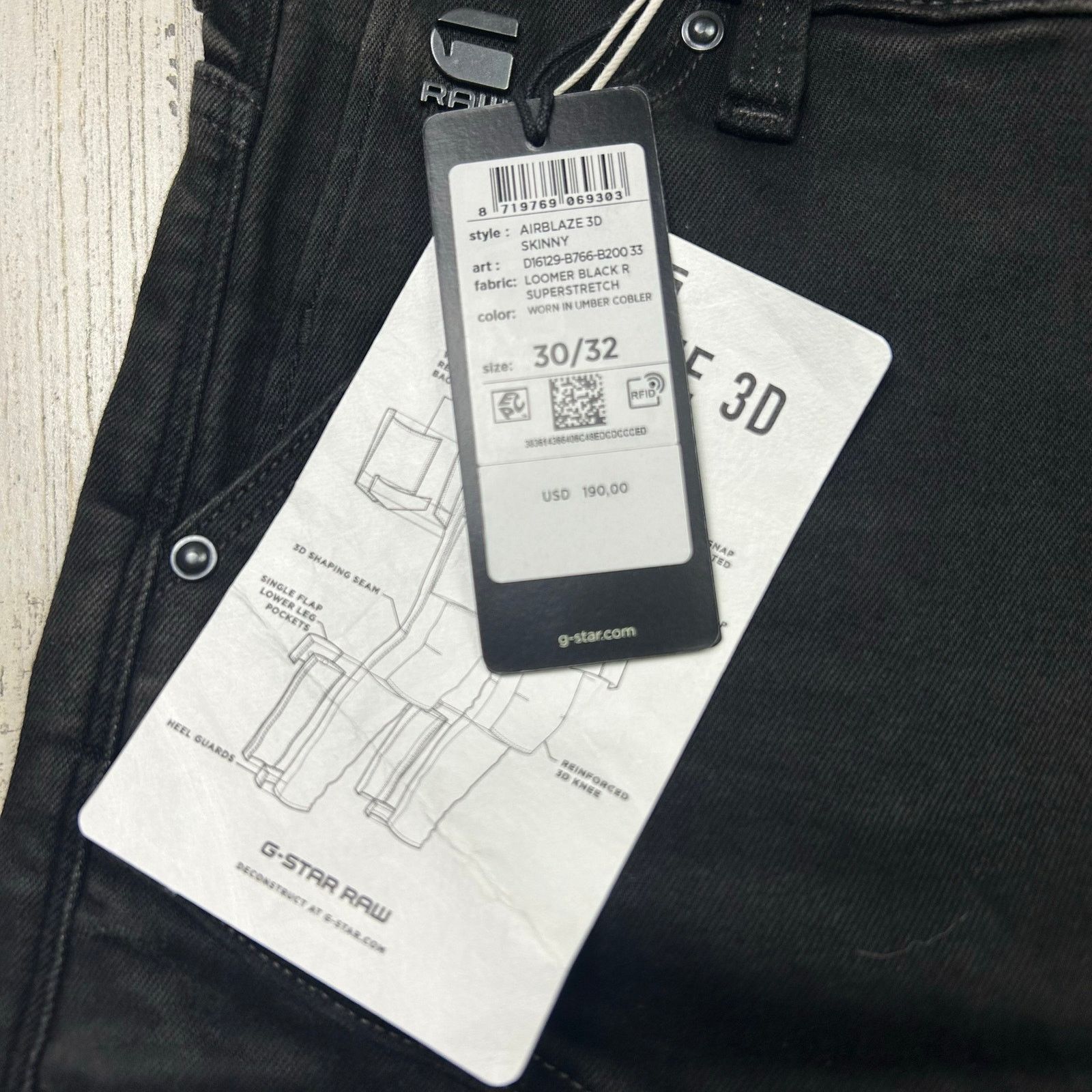 G-Star G-Star RAW Airblaze 3D Skinny Fit Black Jeans Size US 30 / EU 46 - 5 Thumbnail